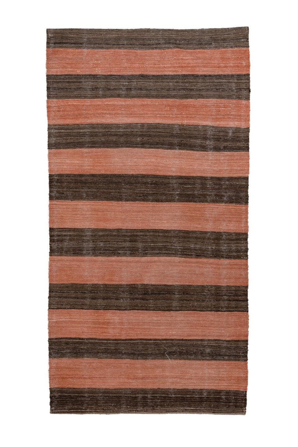 3' x 6' one-of-a-kind handmade vintage Kilim small size rug. Color palette: brown, pink, gray, black