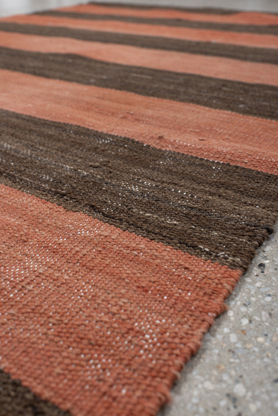 3' x 6' one-of-a-kind handmade vintage Kilim small size rug. Color palette: terra cotta, brown, taupe, terracotta, beige
