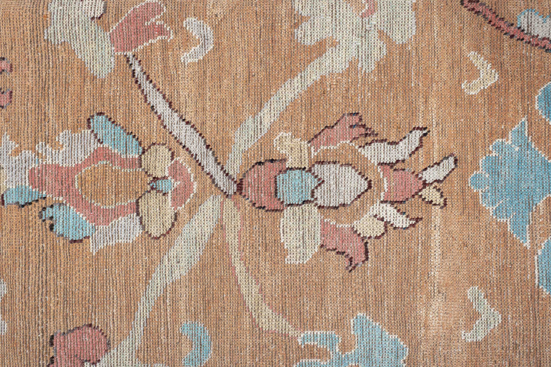 8' x 10' one-of-a-kind handmade vintage Oushak large size rug. Color palette: black, blue, brown, gray, light blue