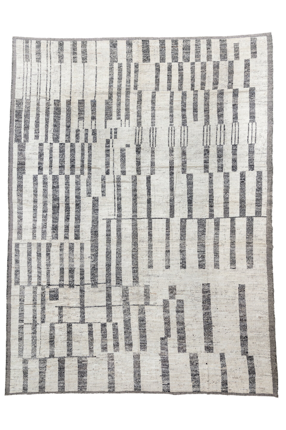 14' x 19' one-of-a-kind handmade vintage Tulu oversize rug. Color palette: black, dark gray, dim gray, gainsboro, gray