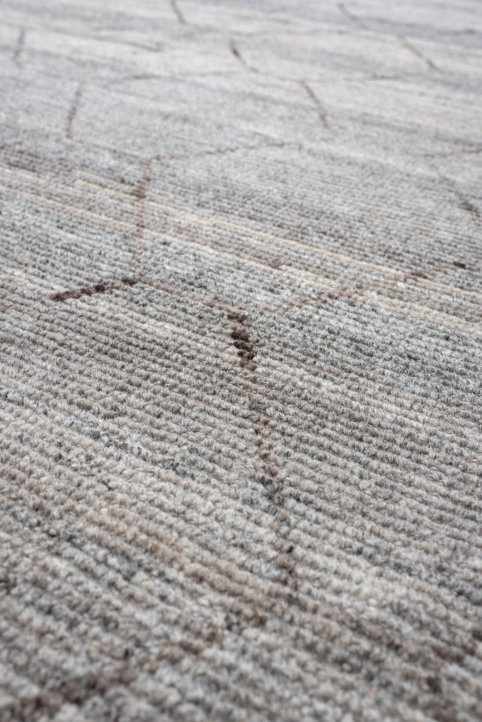 18' x 21' one-of-a-kind handmade vintage Tulu oversize rug. Color palette: ivory, silver, taupe, gray, beige