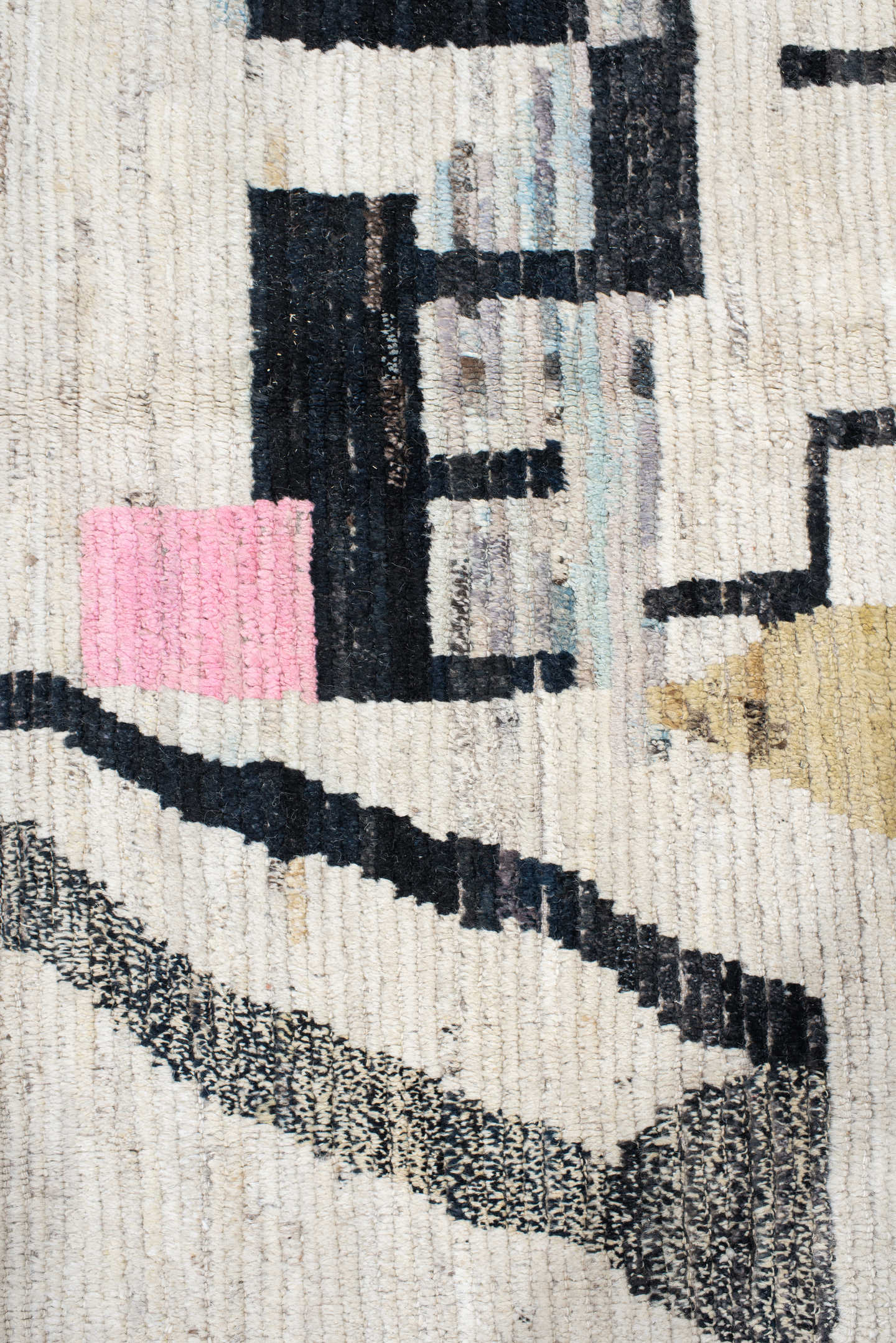 15' x 11' one-of-a-kind handmade vintage Tulu oversize rug. Color palette: ivory, black, sky_blue, blush, pale_gold, gray