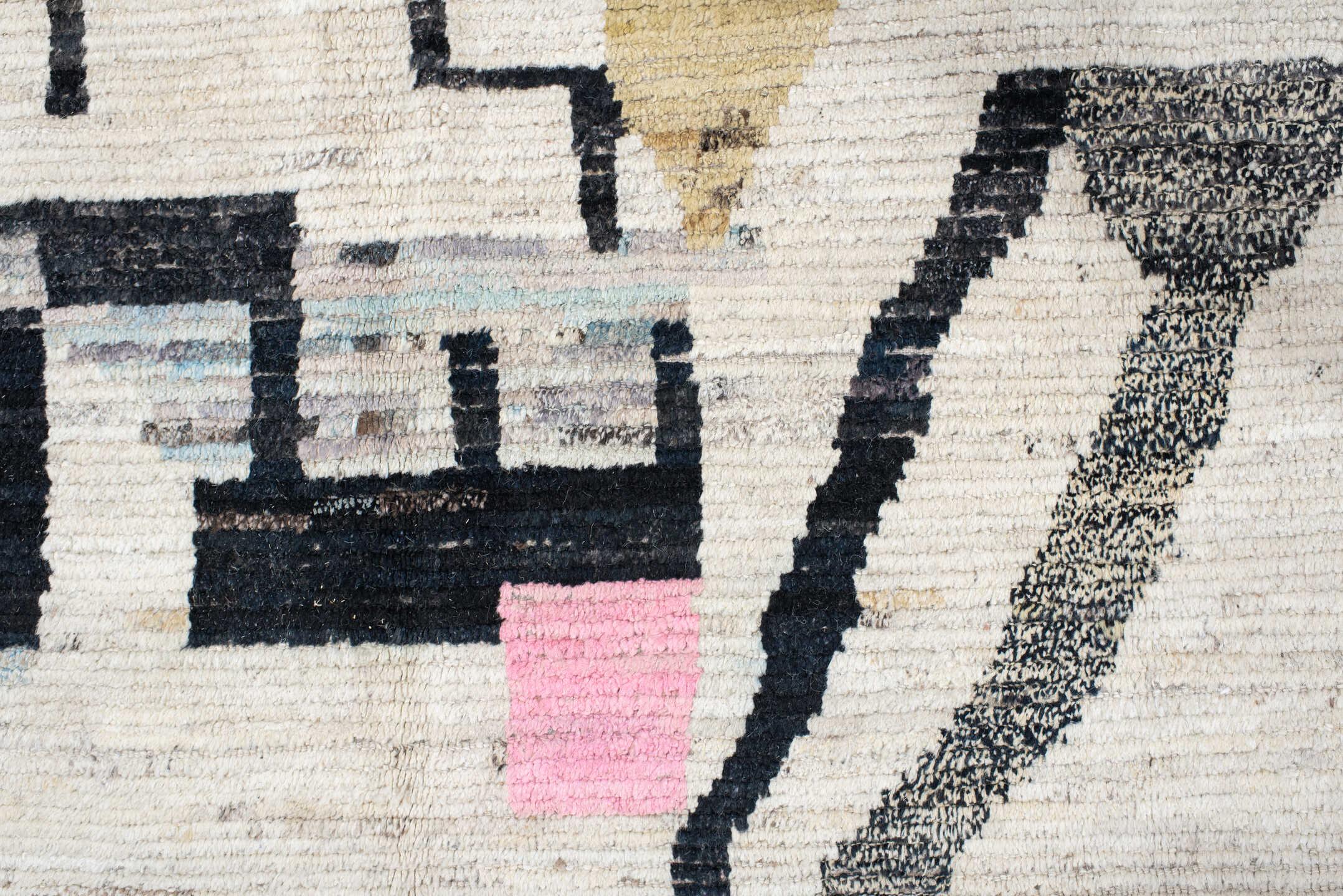 15' x 11' one-of-a-kind handmade vintage Tulu oversize rug. Color palette: gray, light gray, brown, pink, blue, off-white
