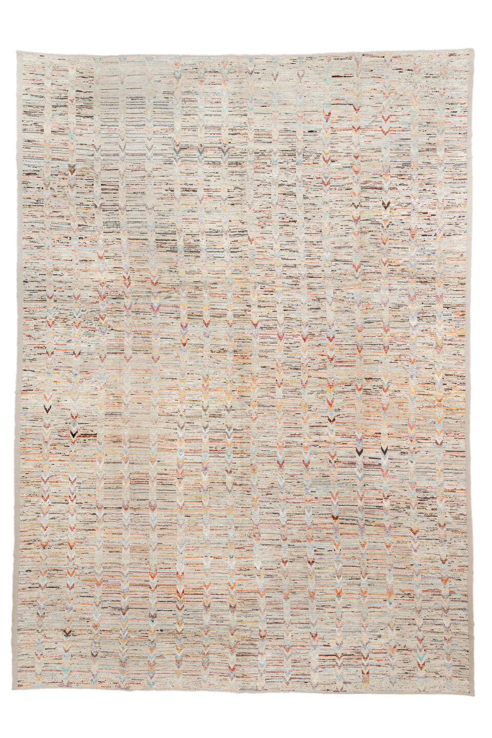 13' x 19' one-of-a-kind handmade vintage Tulu oversize rug. Color palette: brown, pink, gray, off-white, light gray, orange