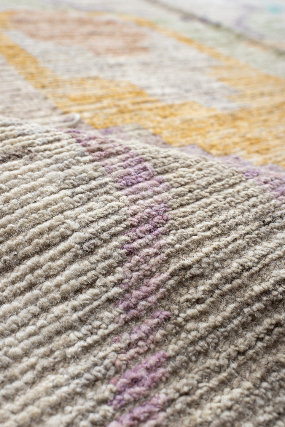 13' x 17' one-of-a-kind handmade vintage Tulu oversize rug. Color palette: ivory, aqua, lavender, pale_gold, coral, sage
