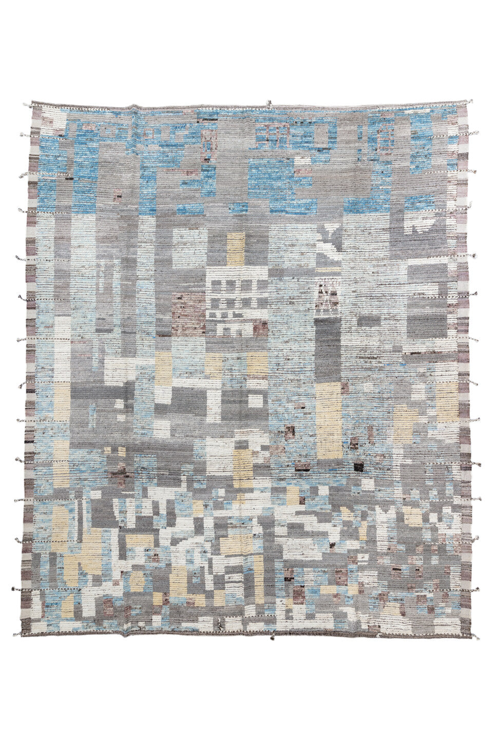 13' x 16' one-of-a-kind handmade vintage Khotan oversize rug. Color palette: dark gray, dim gray, gainsboro, gray