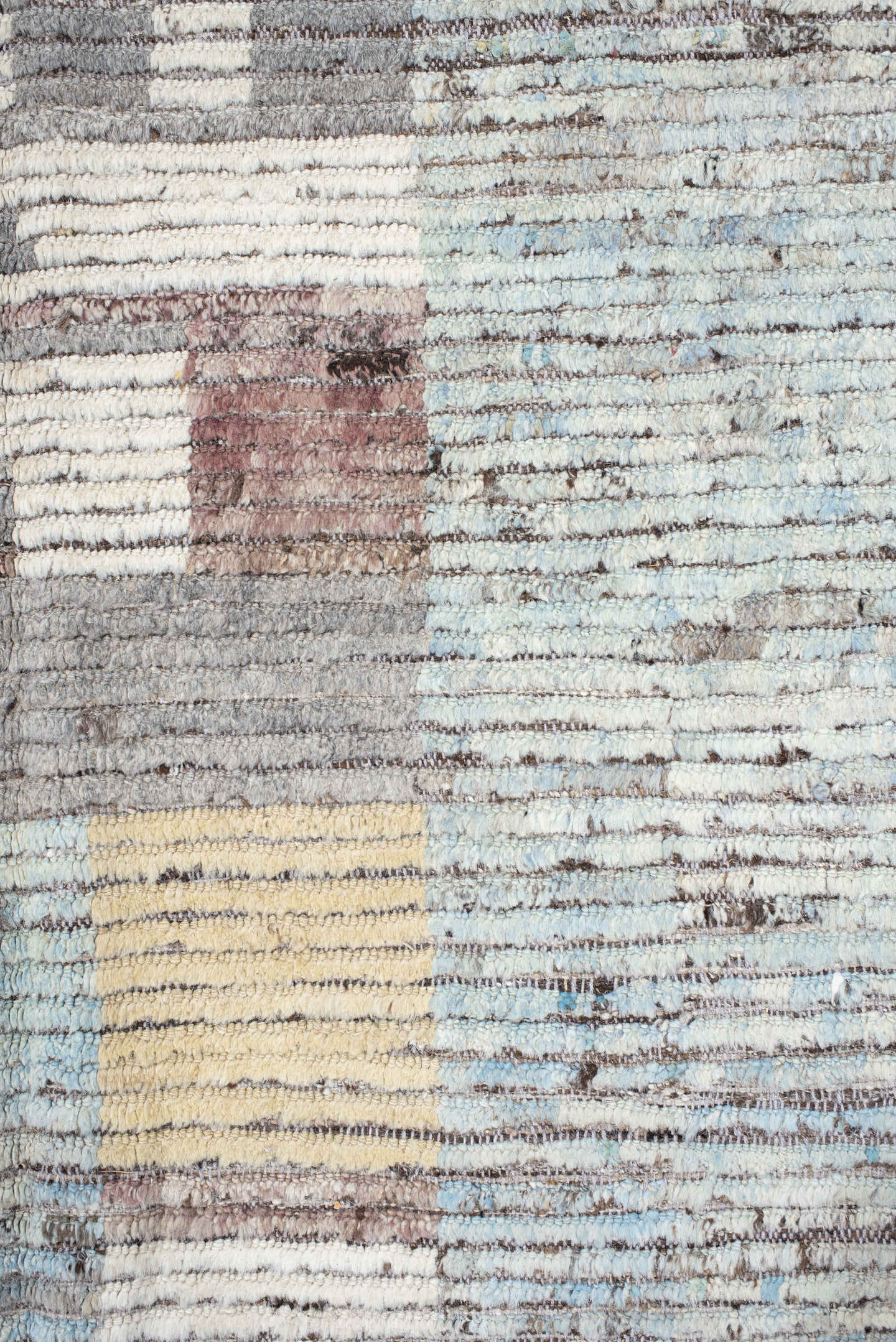 13' x 16' one-of-a-kind handmade vintage Tulu oversize rug. Color palette: gray, ivory, sky blue, cream, taupe, pale gold