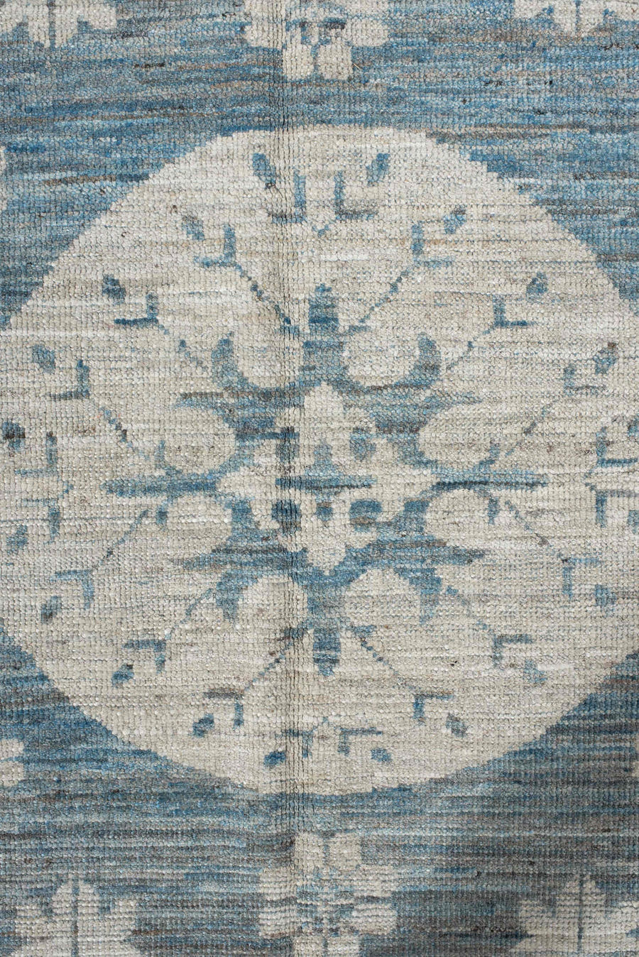 9' x 11' one-of-a-kind handmade vintage Khotan large size rug. Color palette: sky blue, ivory, slate, cream, light blue