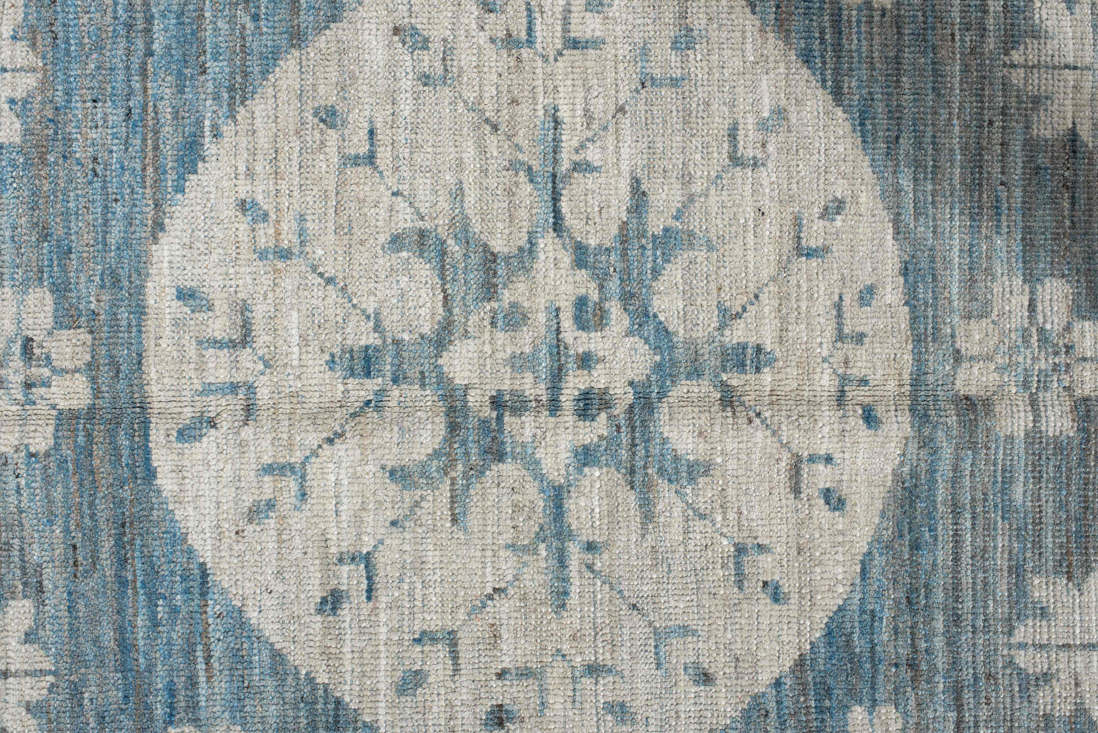 9' x 11' one-of-a-kind handmade vintage Oushak large size rug. Color palette: blue, dark gray, dim gray, gainsboro, gray