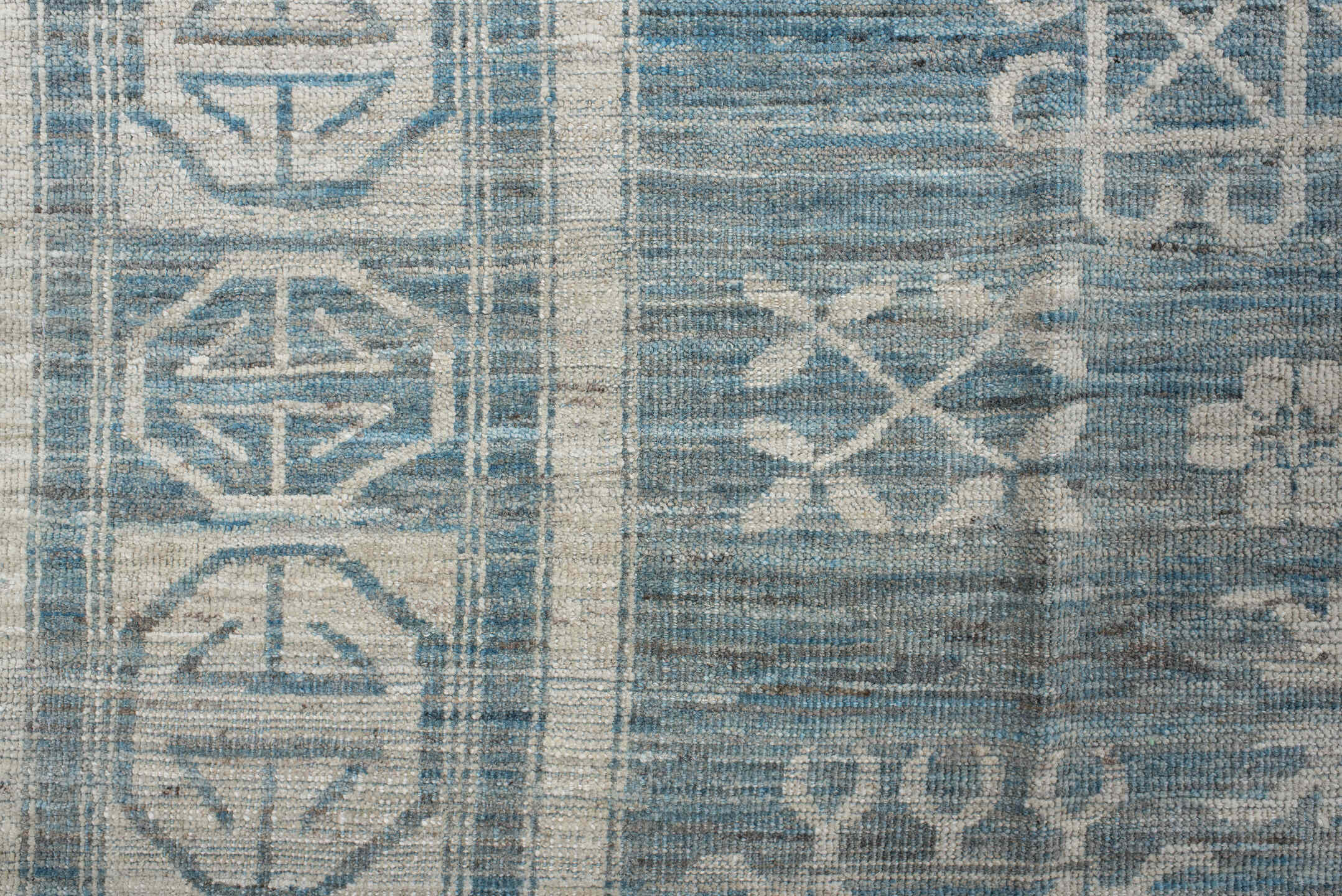 9' x 11' one-of-a-kind handmade vintage Oushak large size rug. Color palette: blue, dark gray, dim gray, gainsboro, gray