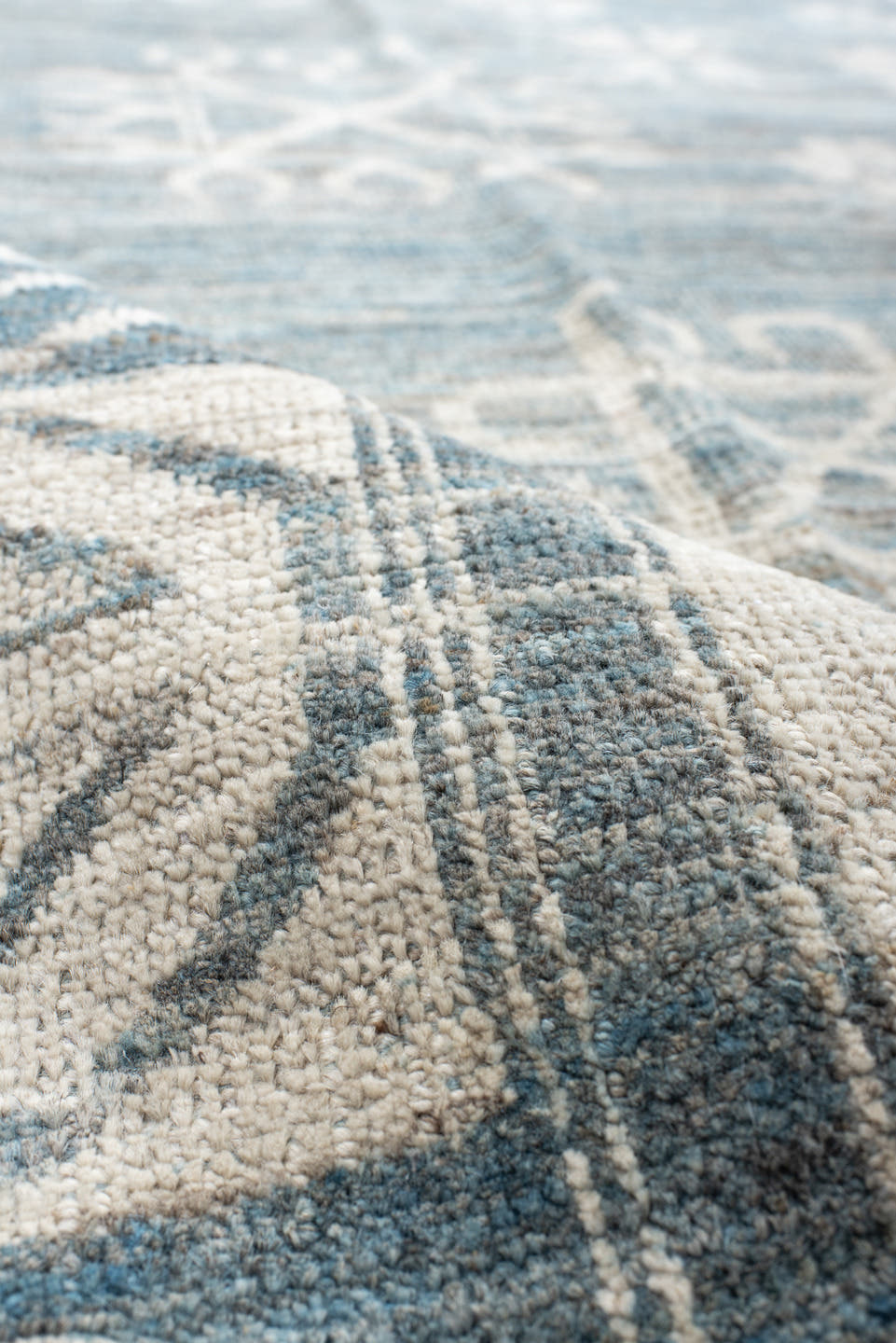 9' x 11' one-of-a-kind handmade vintage Khotan large size rug. Color palette: sky blue, ivory, slate, cream, light blue
