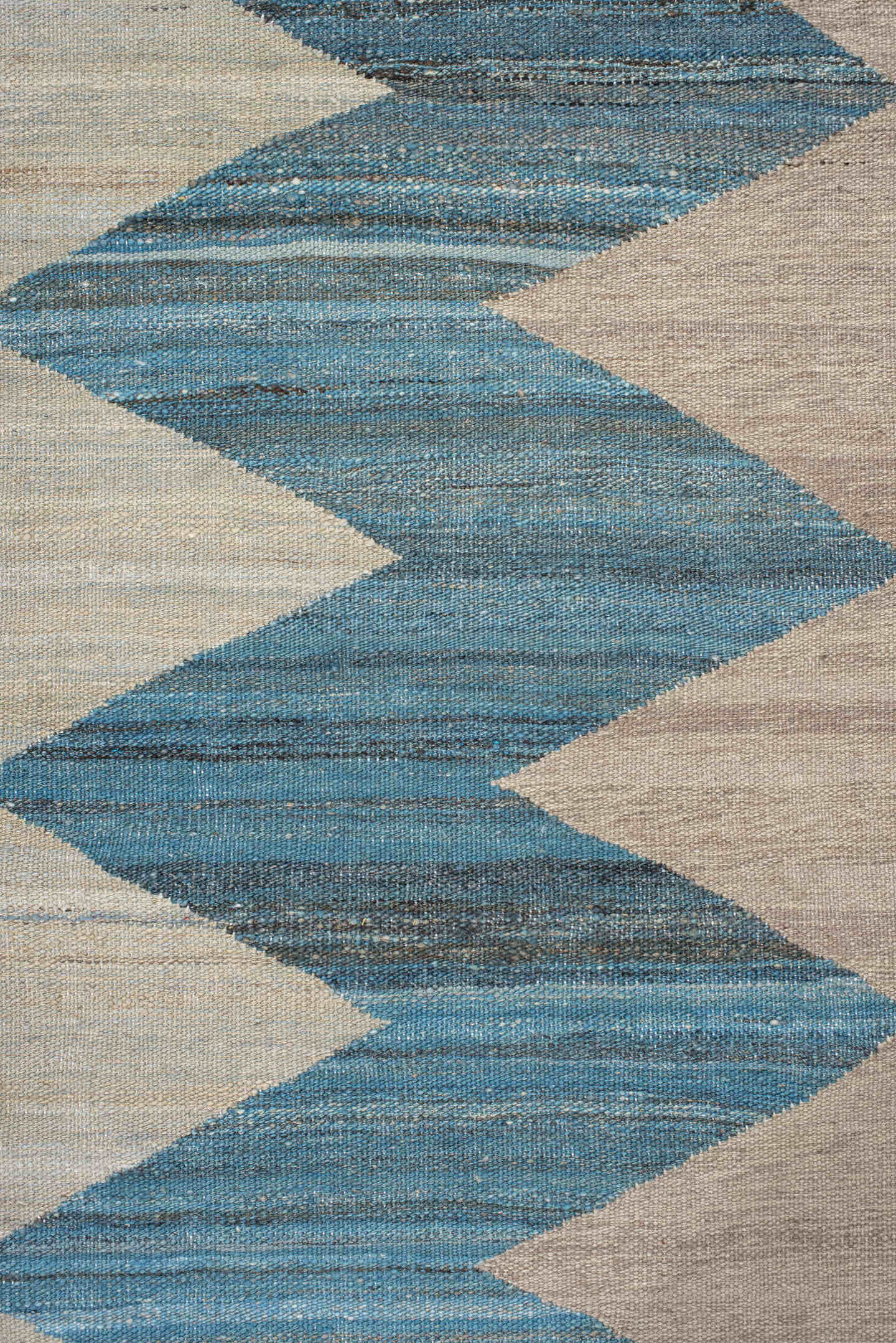 2' x 6' one-of-a-kind handmade vintage Kilim runner rug. Color palette: ivory, sky blue, slate blue, taupe, light blue