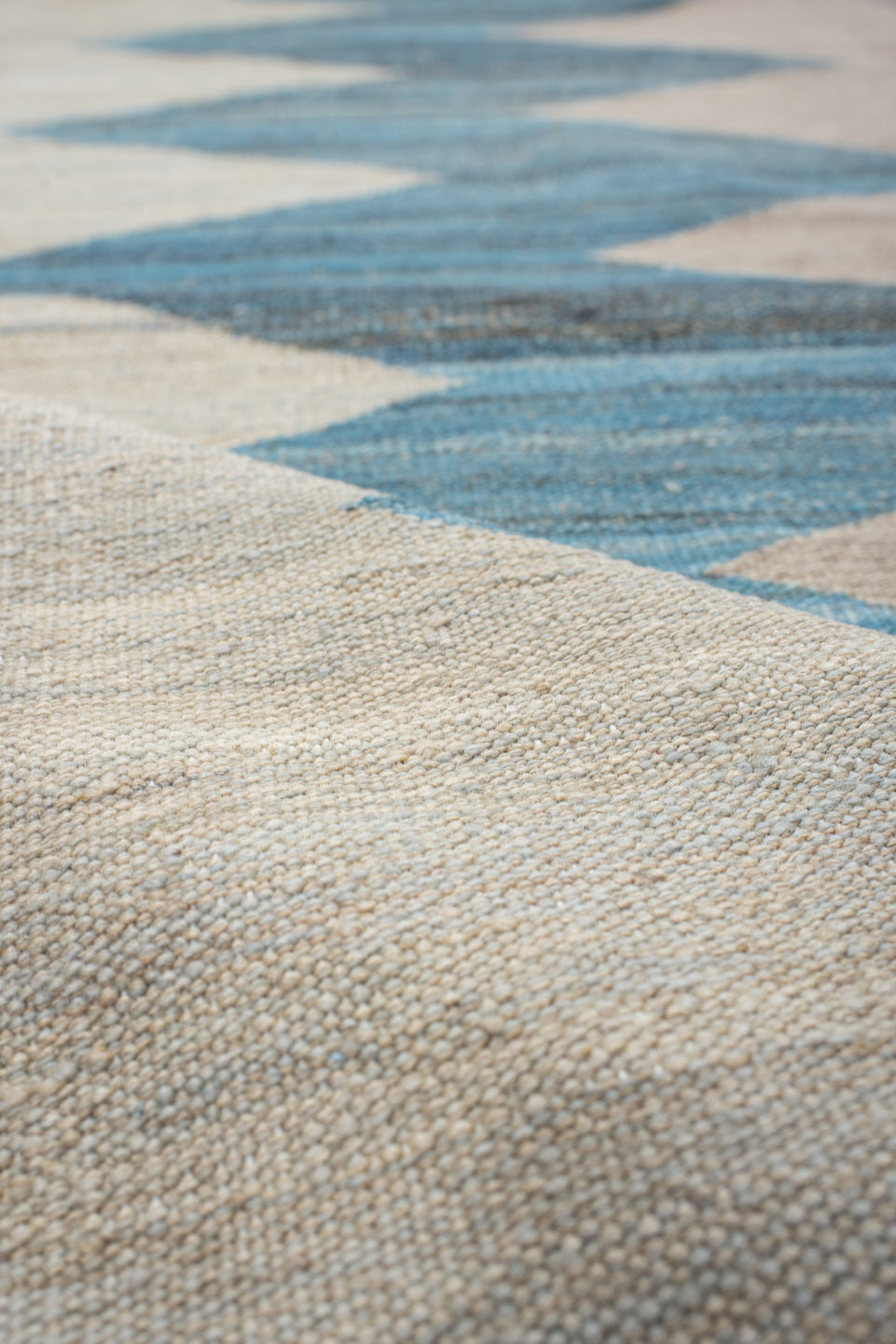 2' x 6' one-of-a-kind handmade vintage Kilim runner rug. Color palette: gray, light blue, light gray, blue, off-white, black