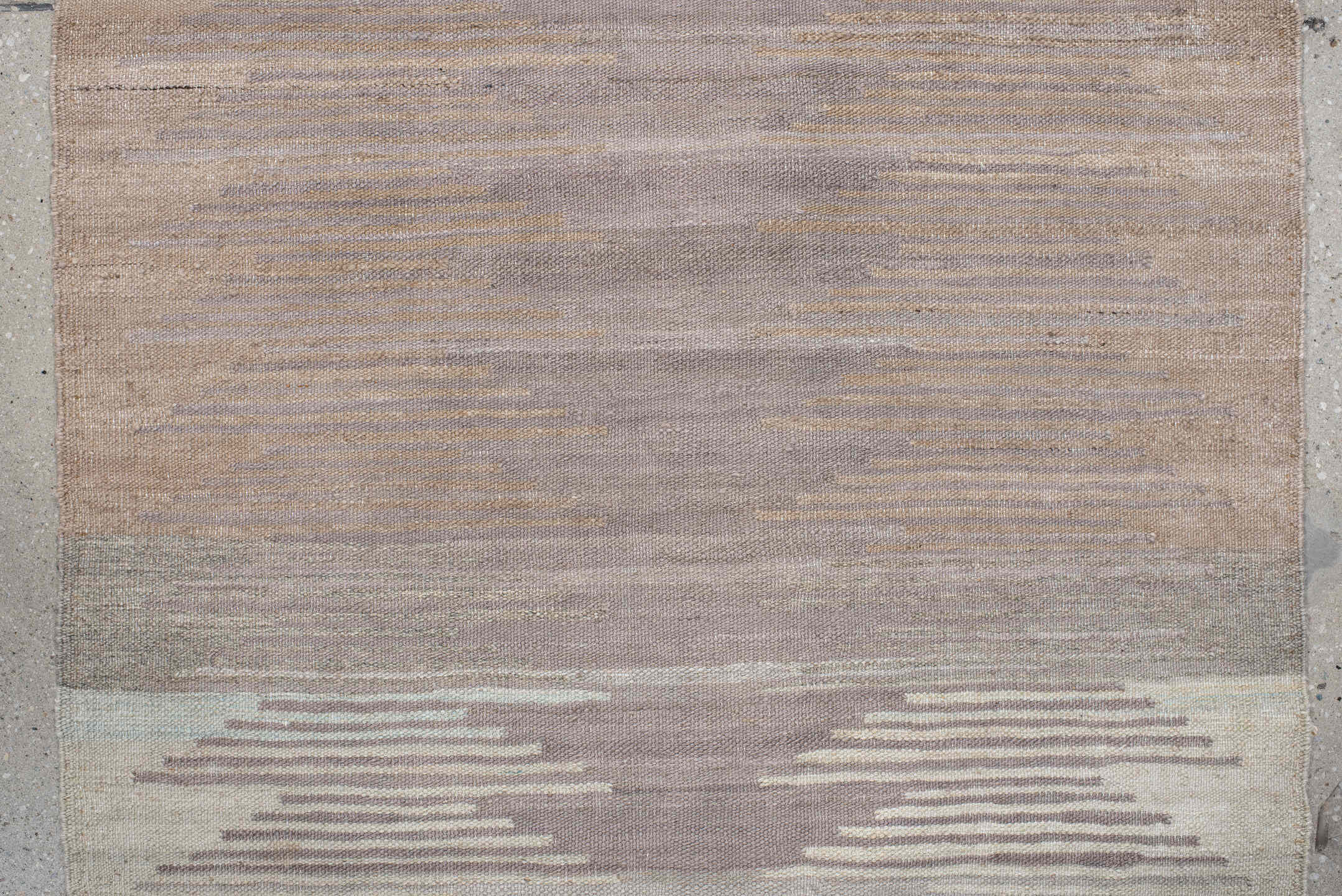 2' x 9' one-of-a-kind handmade vintage Kilim runner rug. Color palette: ivory, taupe, slate, lavender, charcoal, beige, gray