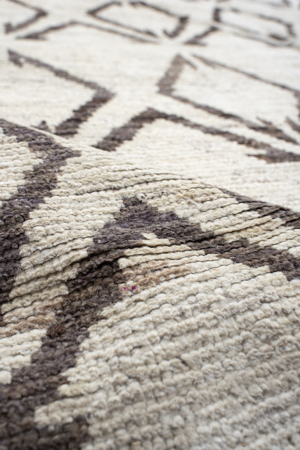 14' x 19' one-of-a-kind handmade vintage Tulu oversize rug. Color palette: ivory, charcoal, taupe, gray, black, beige