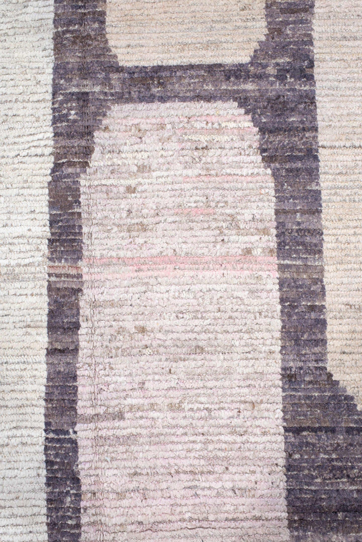 14' x 14' one-of-a-kind handmade vintage Tulu oversize rug. Color palette: ivory, blush, sand, taupe, charcoal, coral, cream