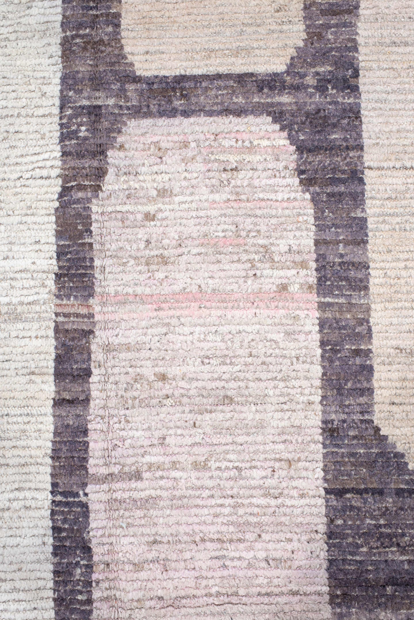 14' x 14' one-of-a-kind handmade vintage Tulu oversize rug. Color palette: ivory, blush, sand, taupe, charcoal, coral, cream