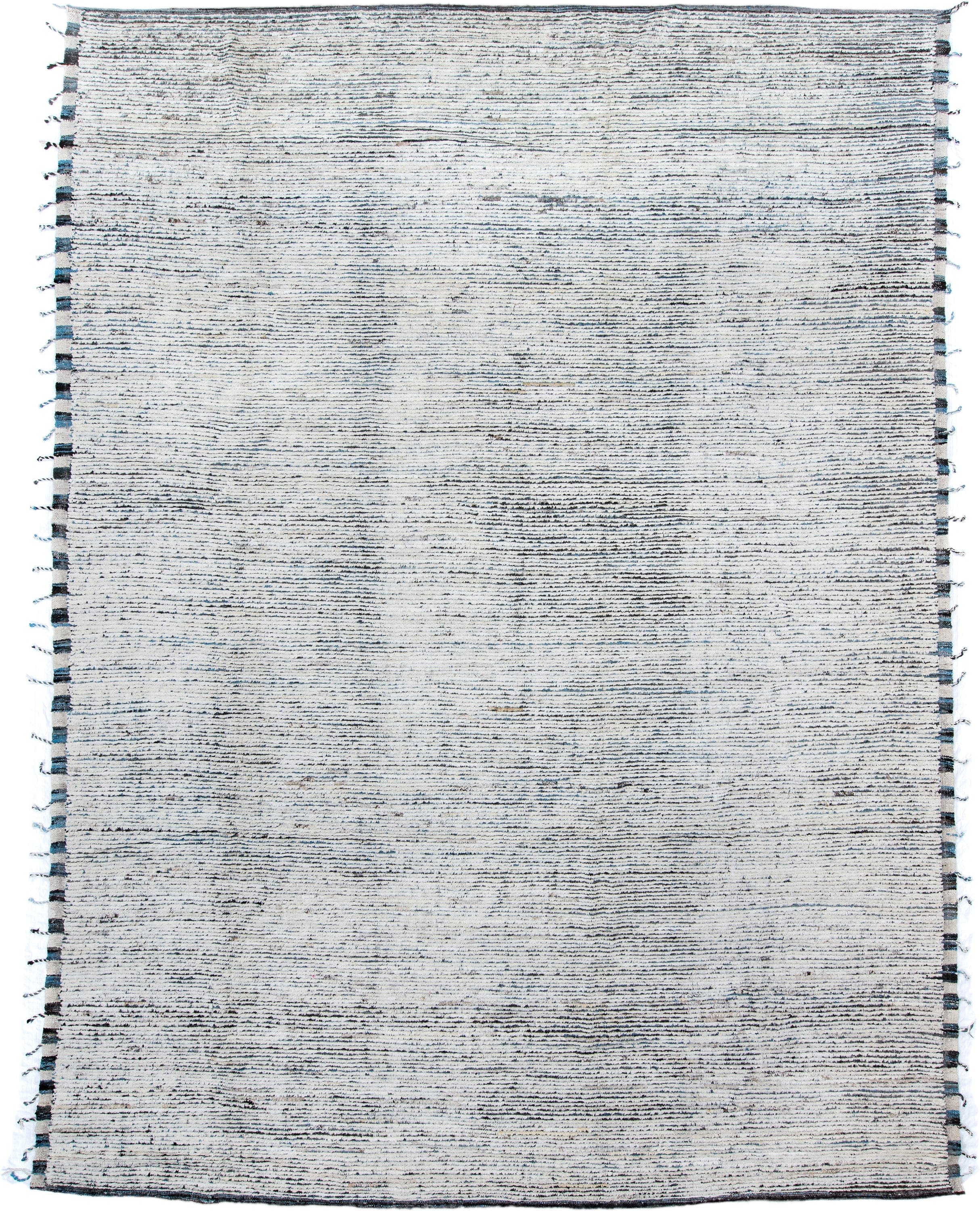 10' x 13' one-of-a-kind handmade vintage Tulu large size rug. Color palette: ivory, charcoal, slate, cream, gray, black
