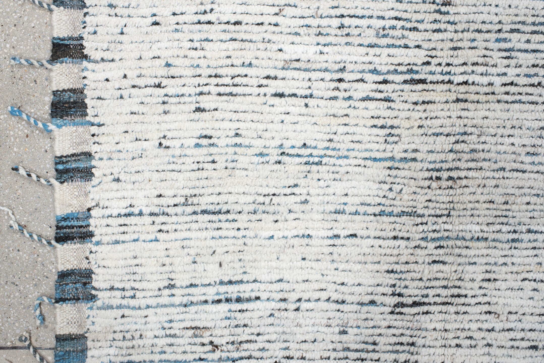 10' x 13' one-of-a-kind handmade vintage Tulu large size rug. Color palette: ivory, charcoal, slate, cream, gray, black