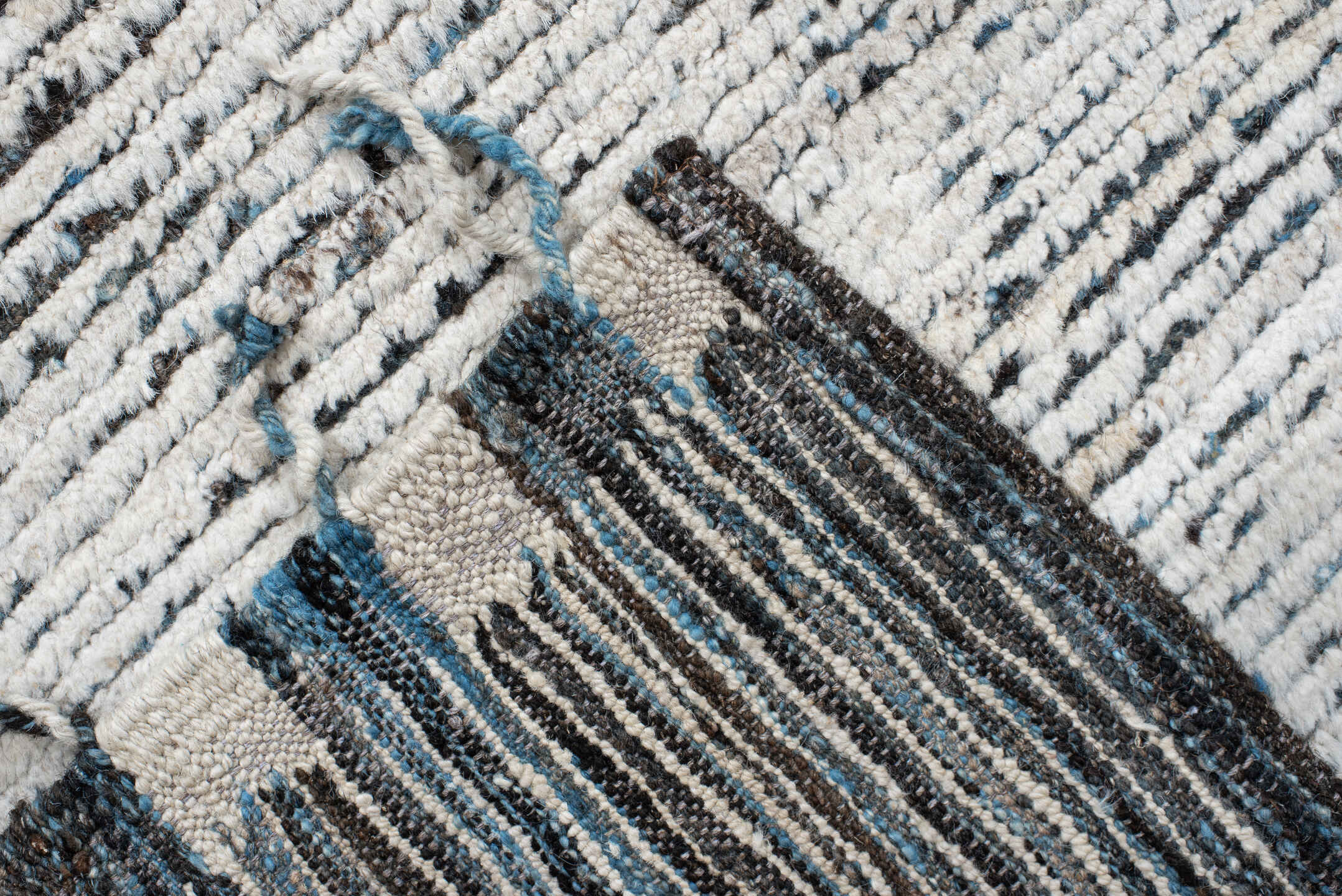 10' x 13' one-of-a-kind handmade vintage Tulu large size rug. Color palette: blue, dark gray, dim gray, gainsboro, gray