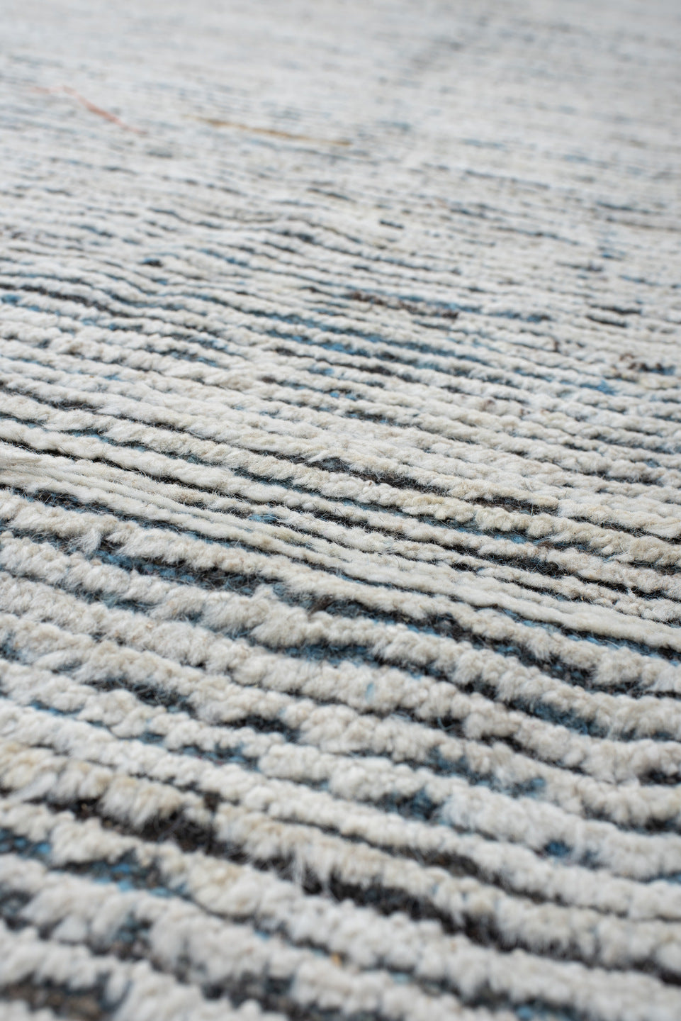 10' x 13' one-of-a-kind handmade vintage Tulu large size rug. Color palette: ivory, charcoal, slate, cream, gray, black