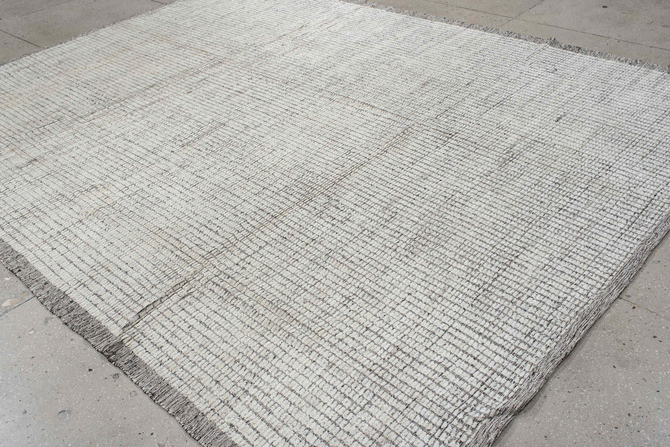 9' x 11' one-of-a-kind handmade vintage Tulu large size rug. Color palette: ivory, gray, taupe, beige