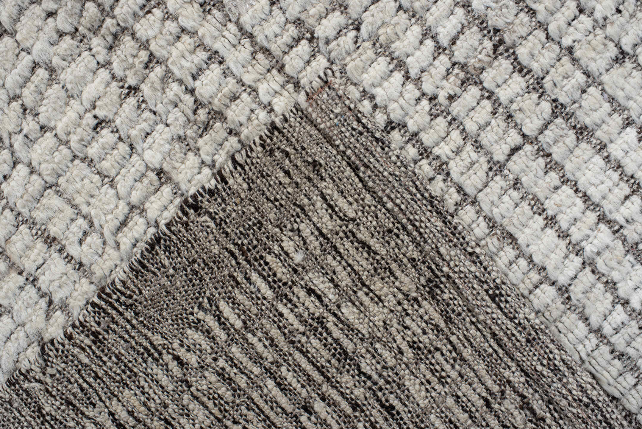 9' x 11' one-of-a-kind handmade vintage Tulu large size rug. Color palette: ivory, gray, taupe, beige