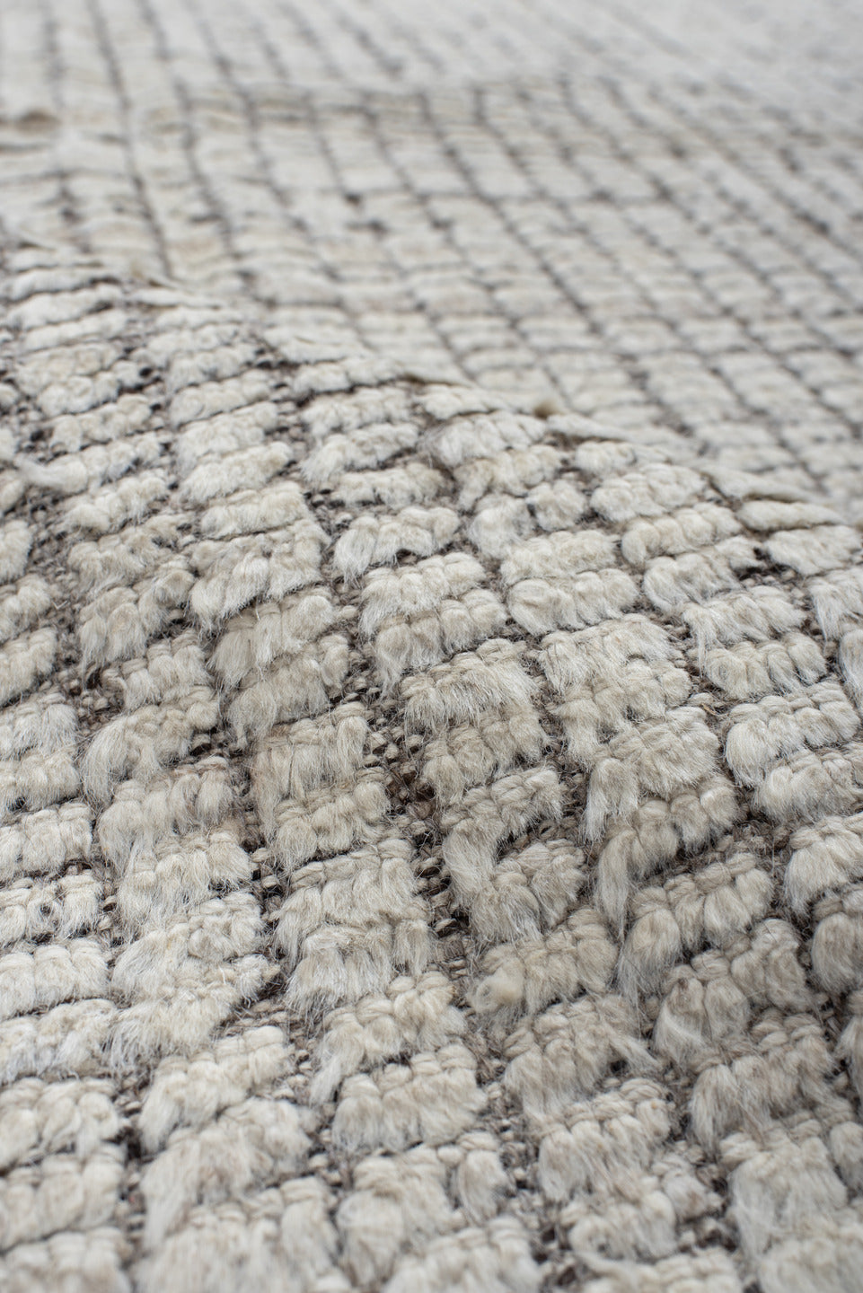 9' x 11' one-of-a-kind handmade vintage Tulu large size rug. Color palette: ivory, gray, taupe, beige