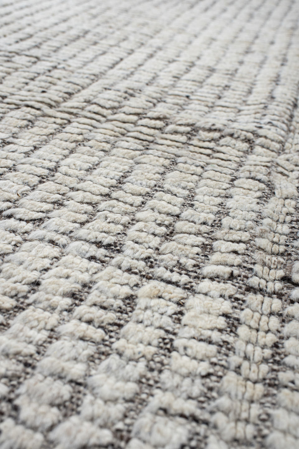 9' x 11' one-of-a-kind handmade vintage Tulu large size rug. Color palette: ivory, gray, taupe, beige