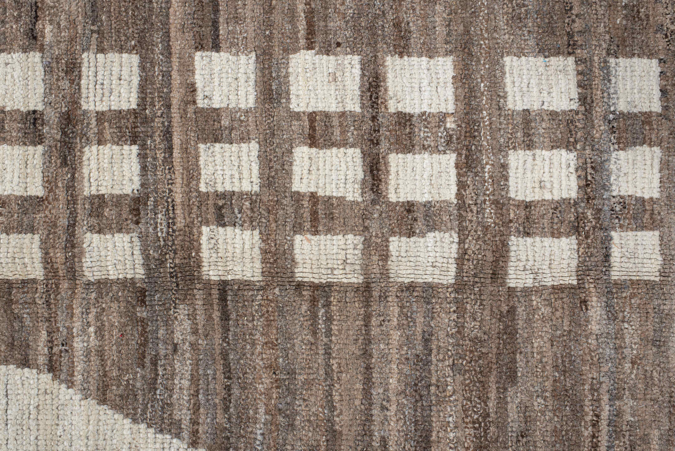 7' x 9' one-of-a-kind handmade vintage Tulu rug. Color palette: off-white, gray, light gray, black, blue, pink, gainsboro