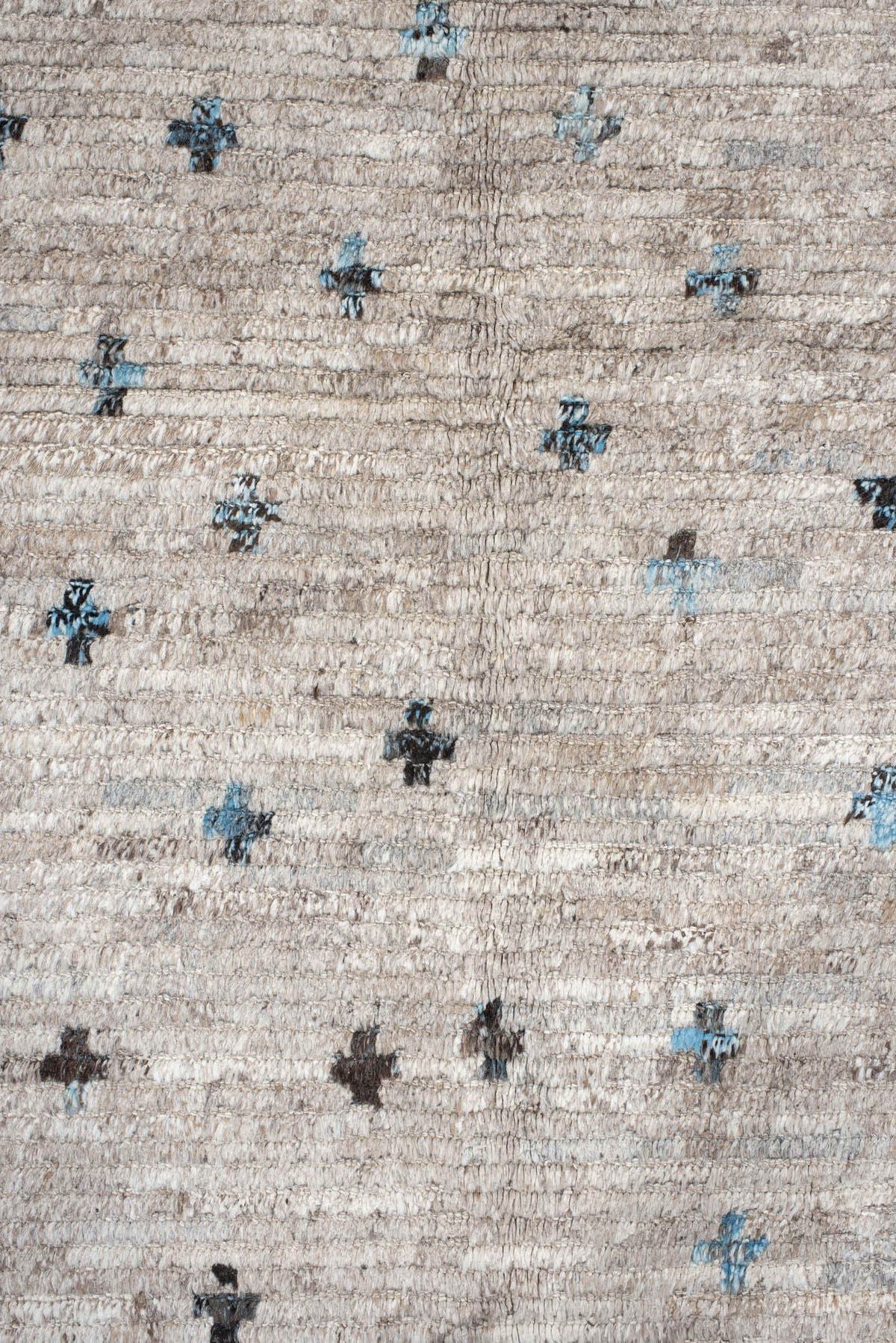 13' x 14' one-of-a-kind handmade vintage Tulu oversize rug. Color palette: ivory, taupe, charcoal, sky_blue, gray, beige