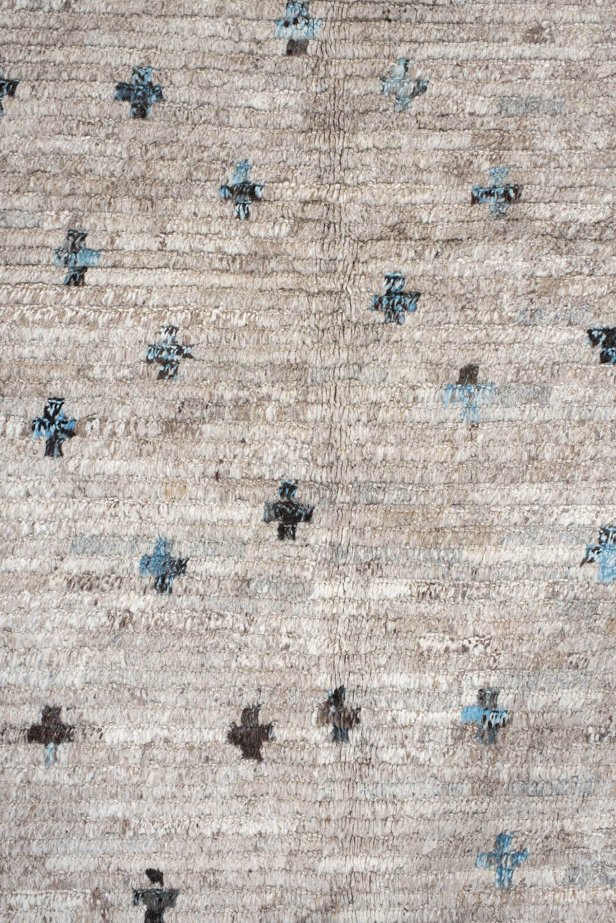 13' x 14' one-of-a-kind handmade vintage Tulu oversize rug. Color palette: ivory, taupe, charcoal, sky_blue, gray, beige