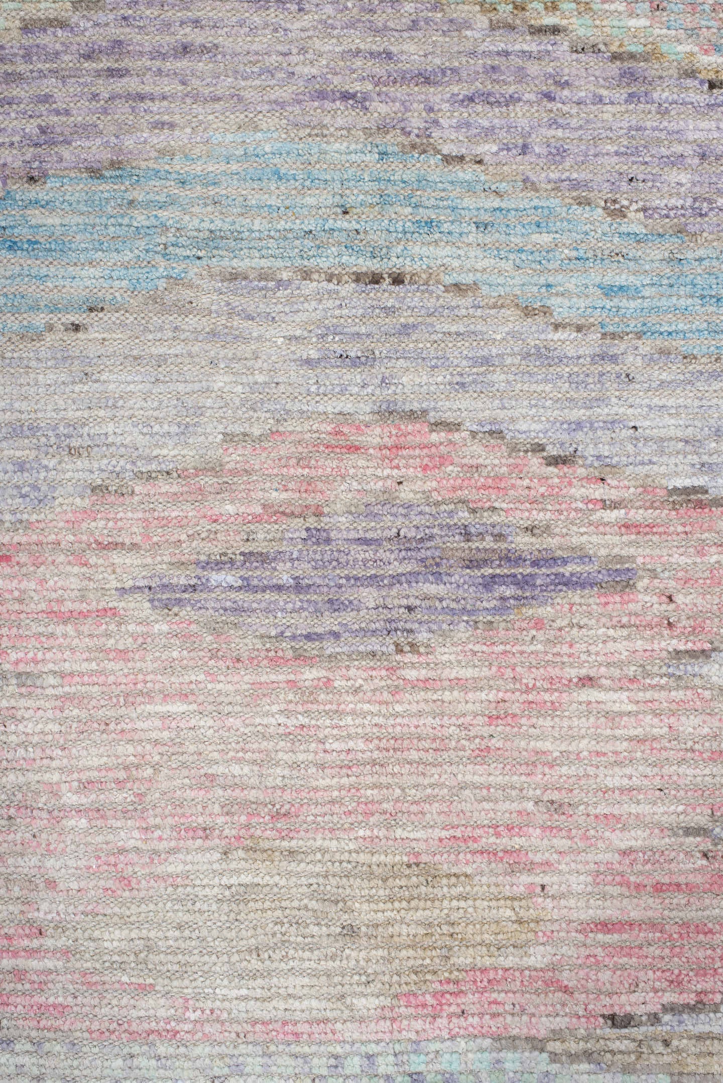 9' x 14' one-of-a-kind handmade vintage Tulu large size rug. Color palette: ivory, sky_blue, taupe, lavender, beige, pink
