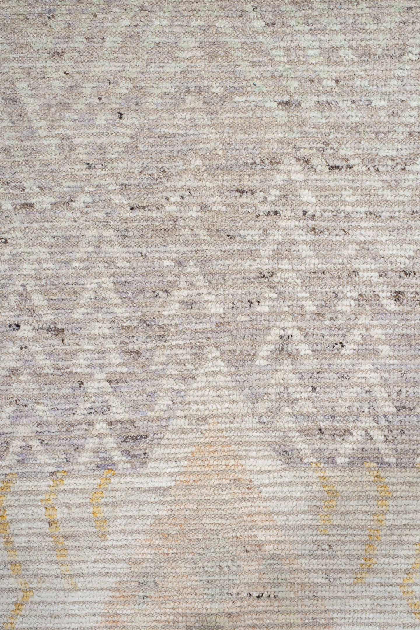 10' x 13' one-of-a-kind handmade vintage Tulu large size rug. Color palette: ivory, aqua, pale gold, peach, lavender, taupe