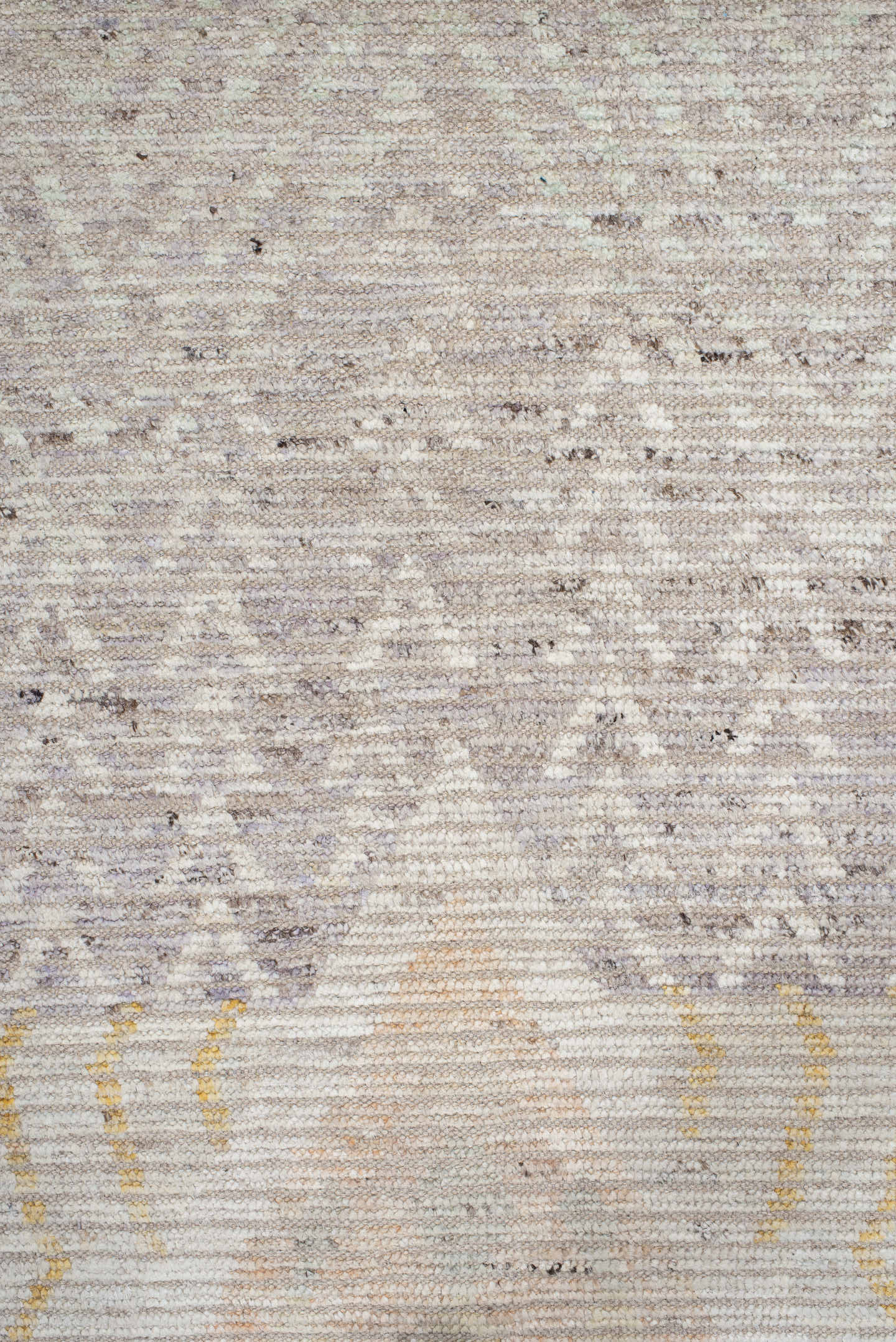 10' x 13' one-of-a-kind handmade vintage Tulu large size rug. Color palette: ivory, aqua, pale gold, peach, lavender, taupe
