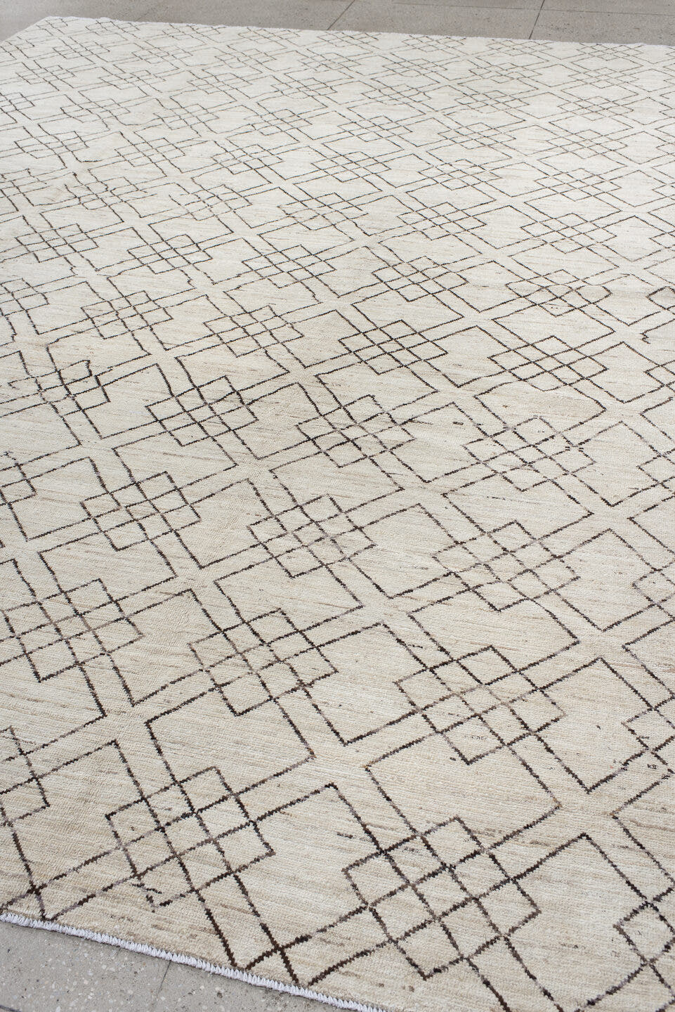 10' x 13' one-of-a-kind handmade vintage Tulu large size rug. Color palette: ivory, charcoal, taupe, cream, gray, black