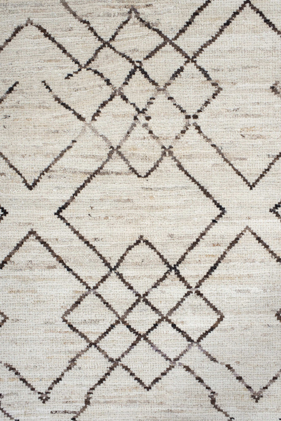 10' x 13' one-of-a-kind handmade vintage Tulu large size rug. Color palette: ivory, charcoal, taupe, cream, gray, black