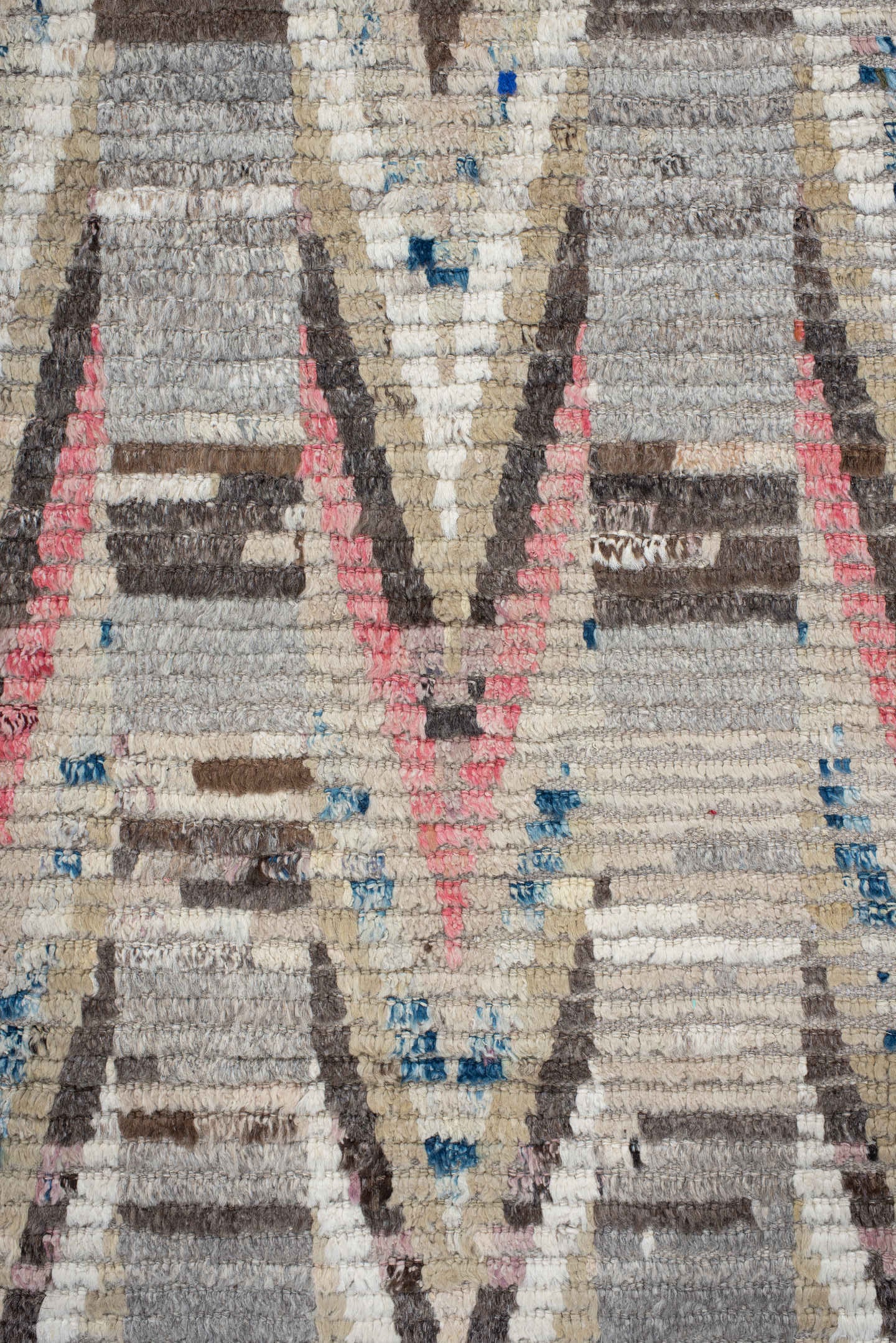 3' x 15' one-of-a-kind handmade vintage Tulu runner rug. Color palette: gray, ivory, charcoal, taupe, brown, rose, blue
