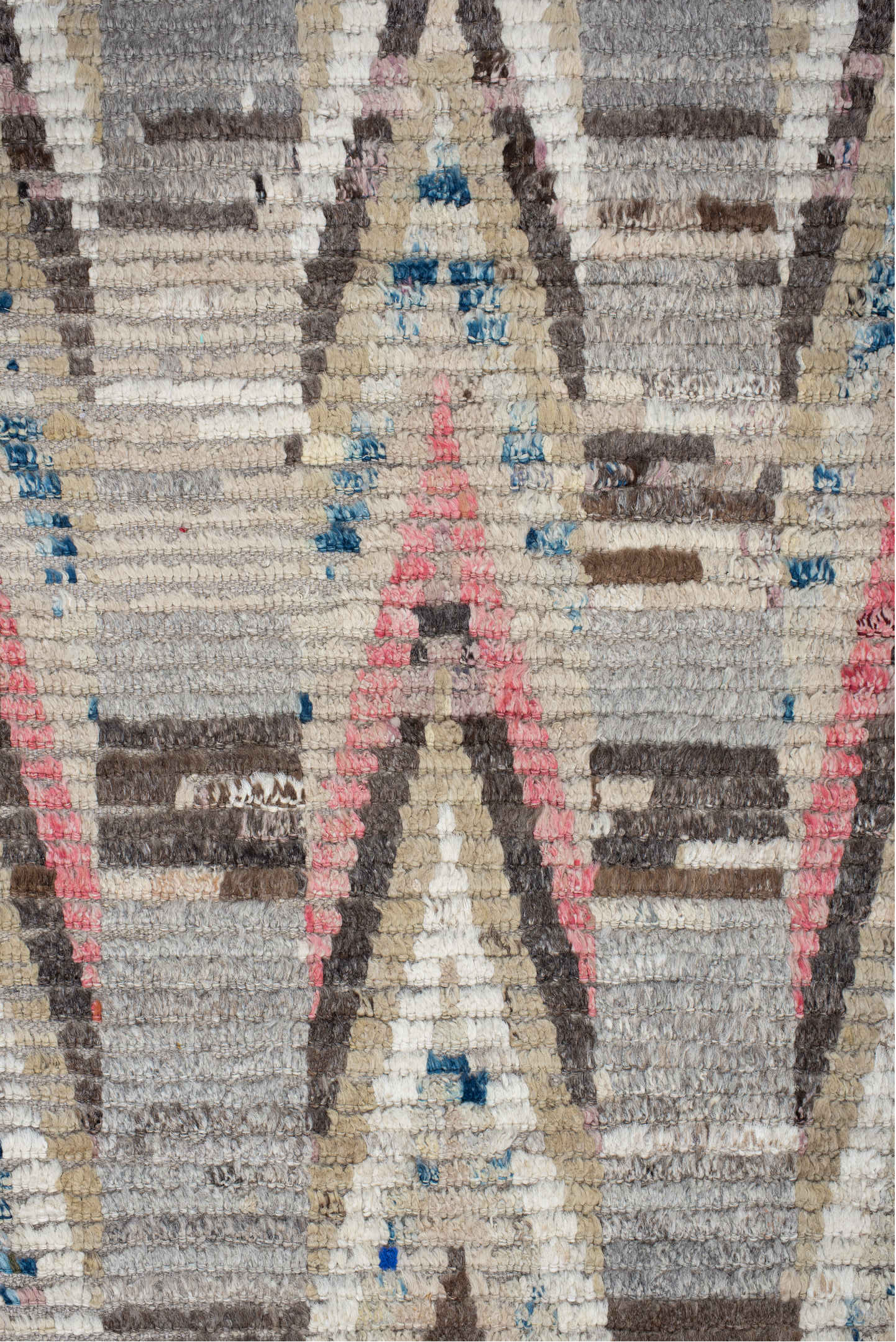 3' x 15' one-of-a-kind handmade vintage Tulu runner rug. Color palette: gray, ivory, charcoal, taupe, brown, rose, blue