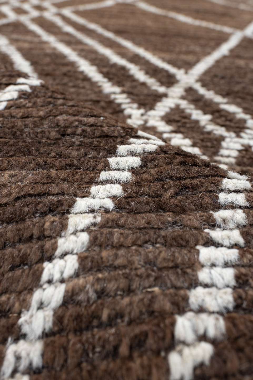 3' x 15' one-of-a-kind handmade vintage Tulu runner rug. Color palette: brown, ivory, taupe, charcoal, beige, gray, black