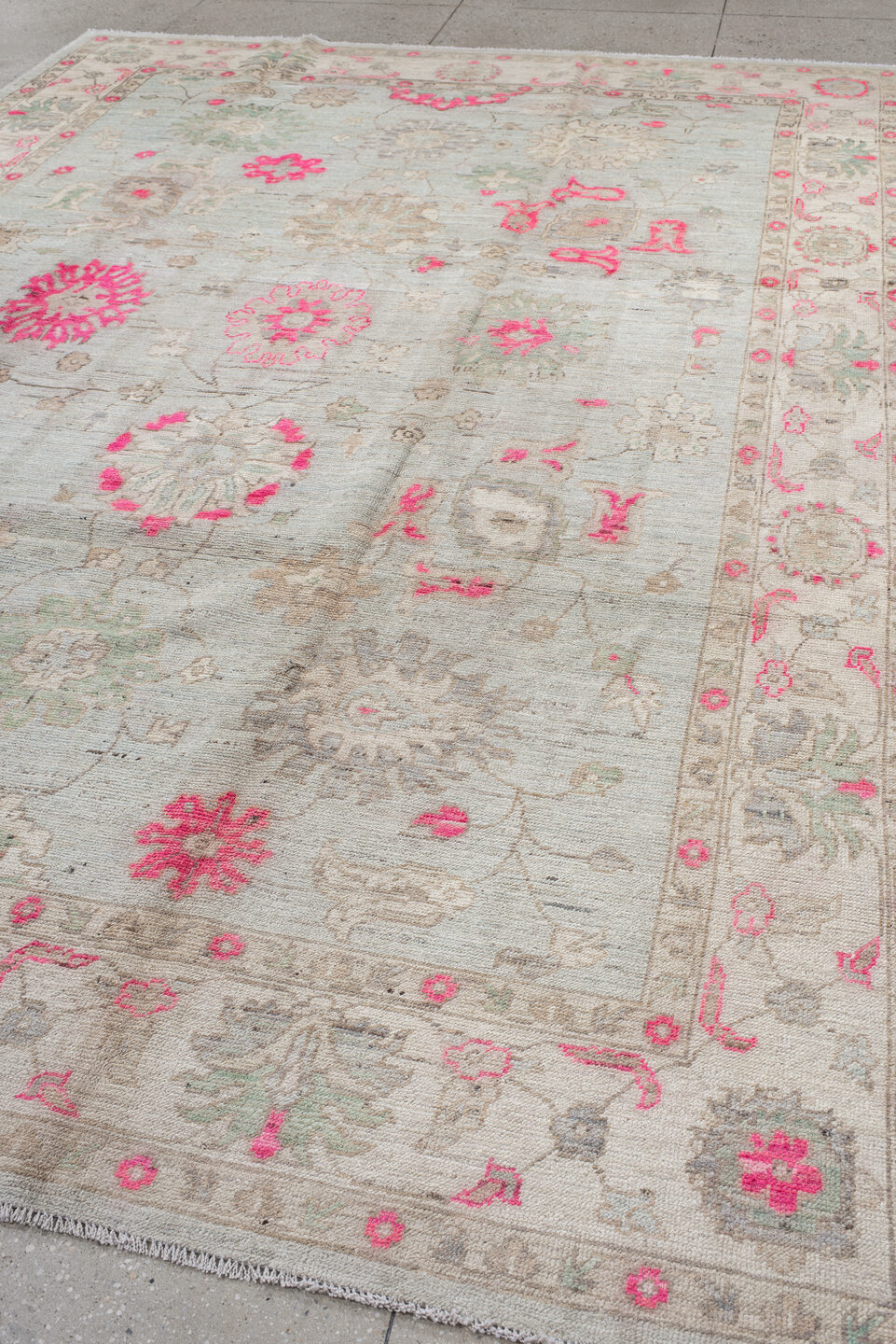 9' x 12' one-of-a-kind handmade vintage Oushak large size rug. Color palette: brown, dark gray, dim gray, gray, light gray