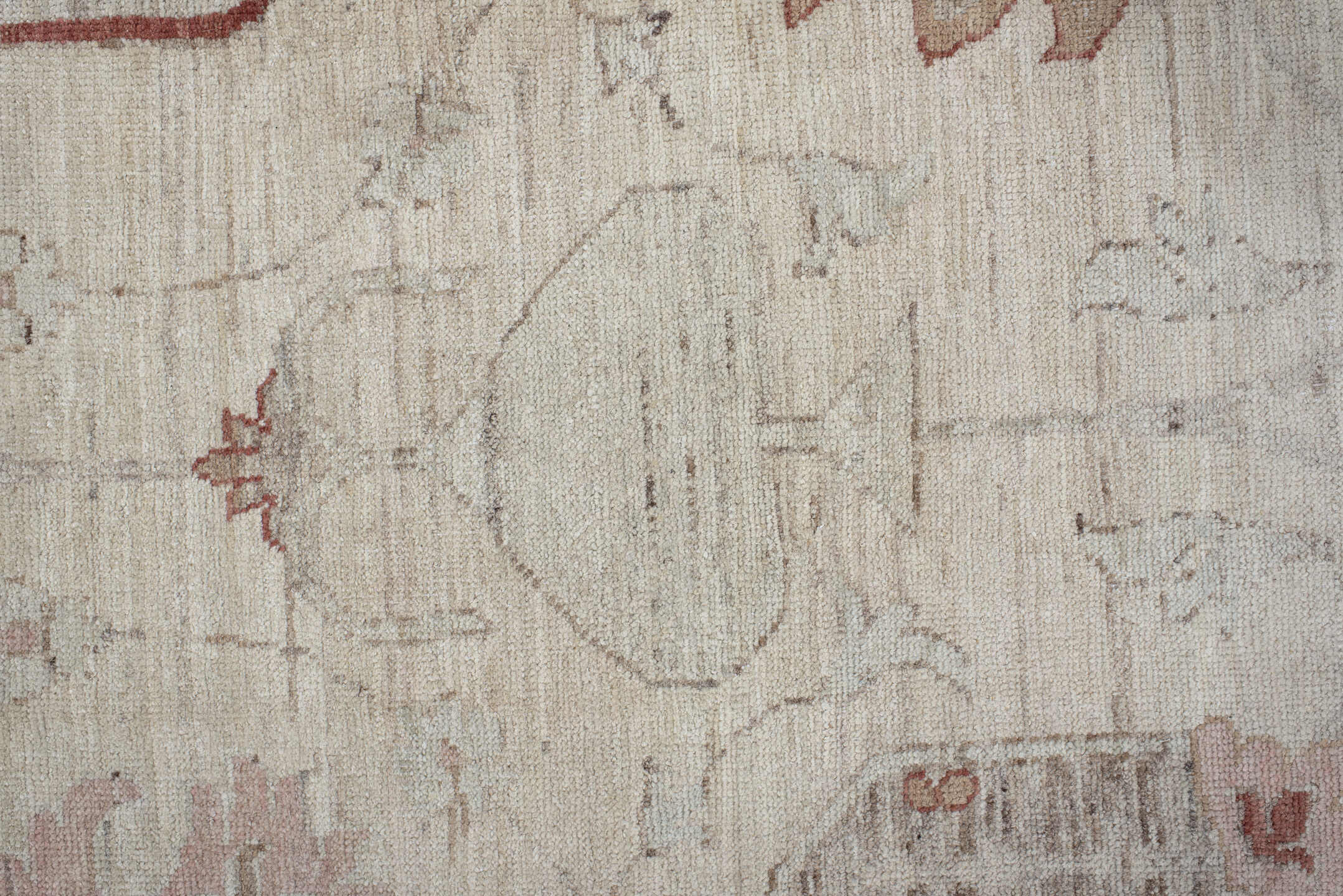 8' x 9' one-of-a-kind handmade vintage Oushak rug. Color palette: brown, gray, light gray, off-white, pink