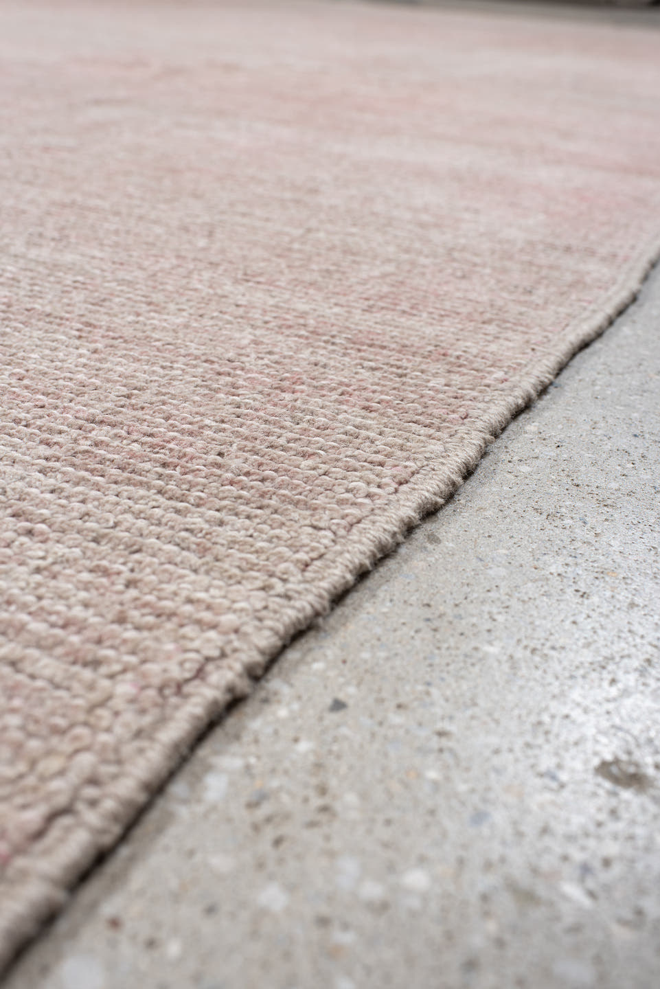 11' x 15' one-of-a-kind handmade vintage Tulu oversize rug. Color palette: blush, ivory, rose, taupe, pink, red, beige, gray