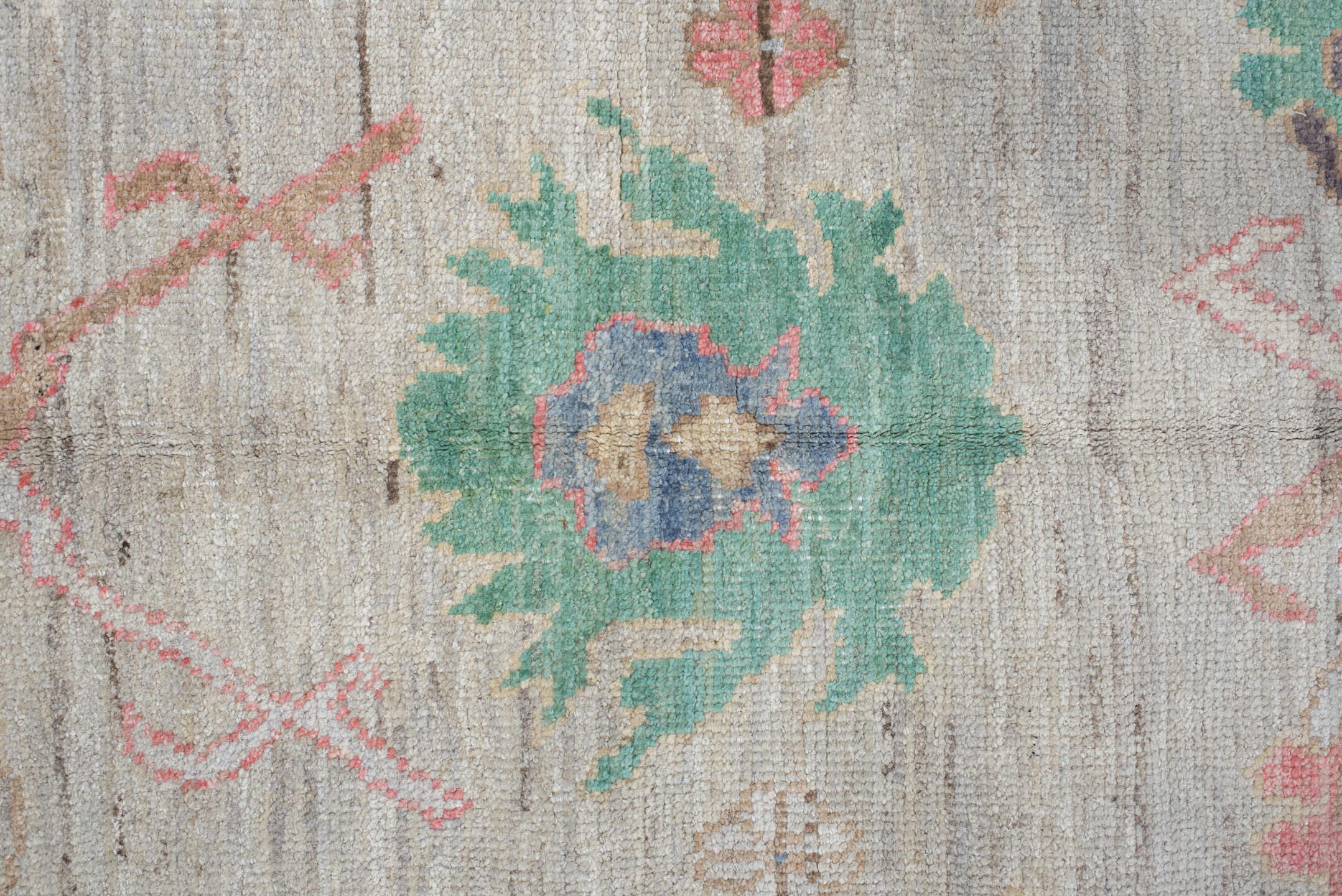 9' x 14' one-of-a-kind handmade vintage Oushak large size rug. Color palette: blue, brown, dark gray, dim gray, gray