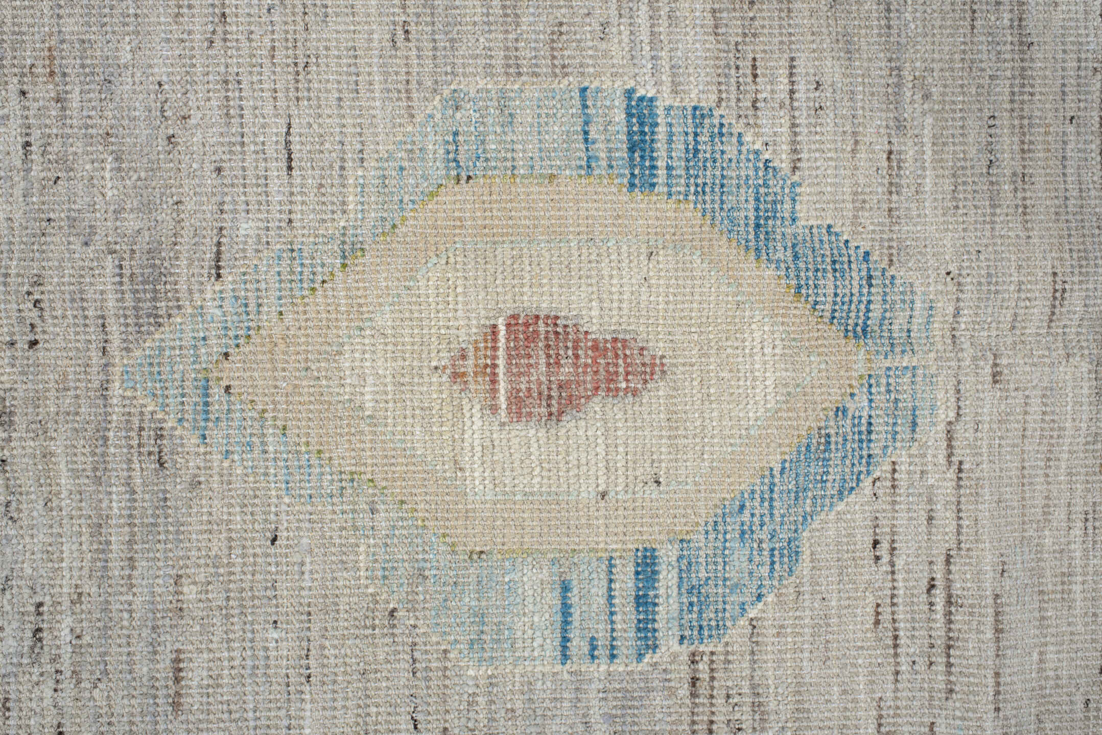 9' x 13' one-of-a-kind handmade vintage Oushak large size rug. Color palette: blue, brown, dark gray, gainsboro, gray