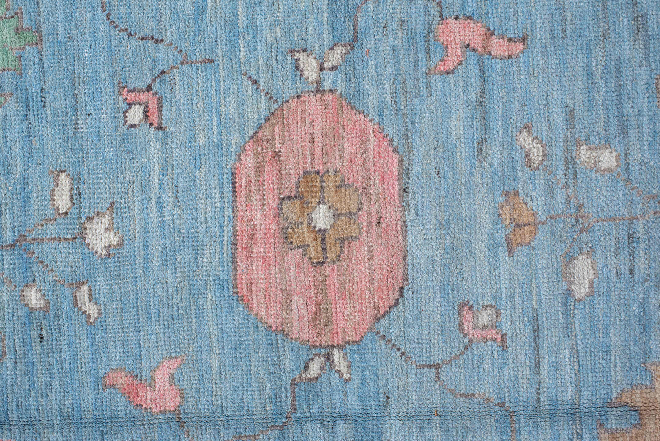 12' x 15' one-of-a-kind handmade vintage Oushak oversize rug. Color palette: blue, brown, dark gray, gainsboro, gray