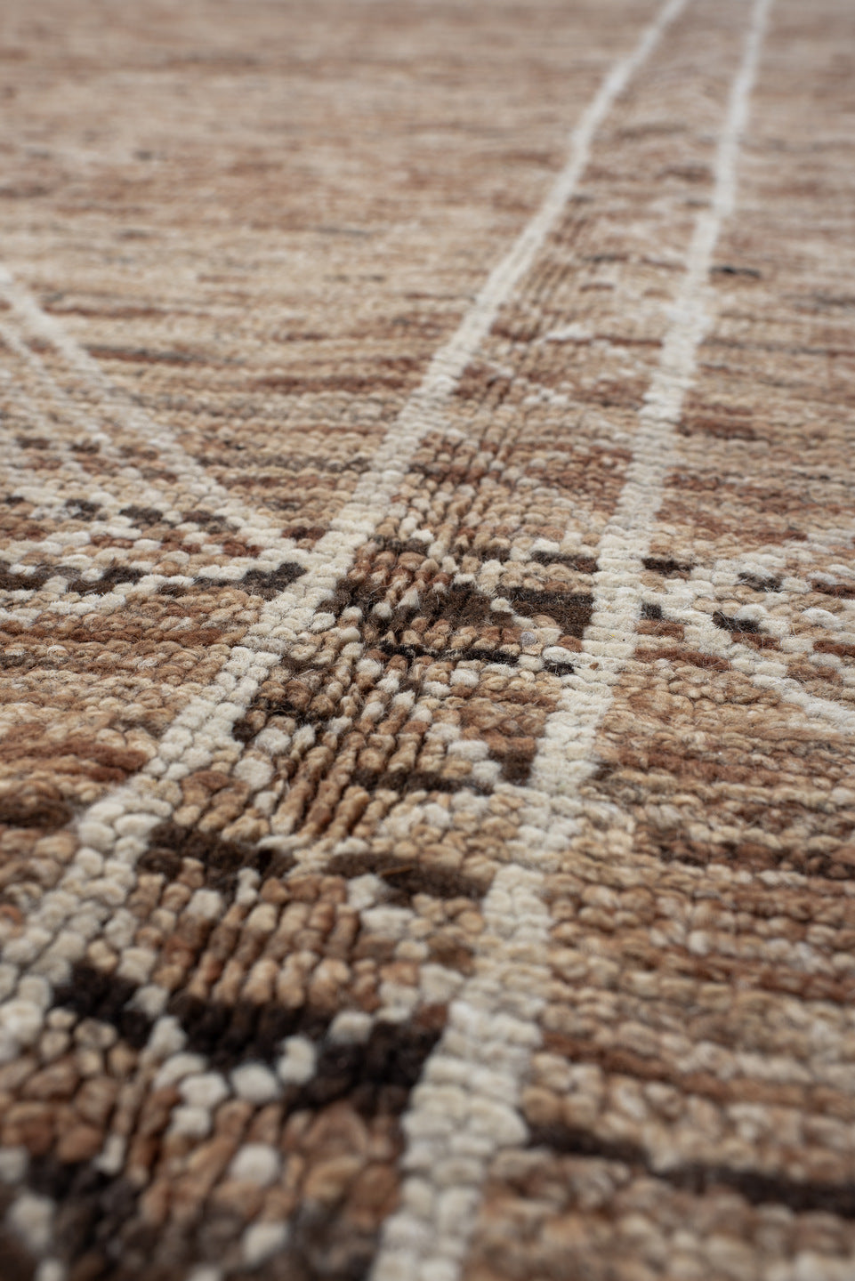 12' x 15' one-of-a-kind handmade vintage Tulu oversize rug. Color palette: ivory, taupe, camel, sky_blue, blush, beige, gray