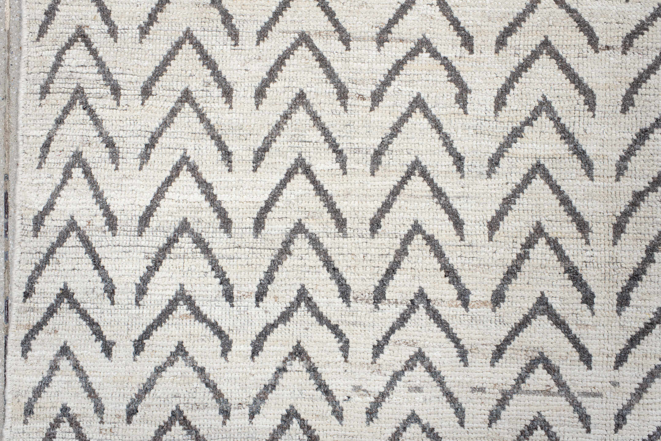 8' x 9' one-of-a-kind handmade vintage Tulu rug. Color palette: ivory, charcoal, taupe, gray, black, beige