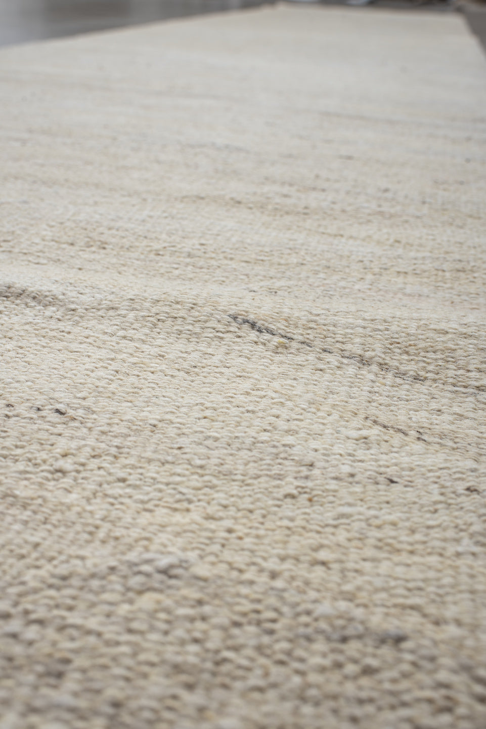 3' x 15' one-of-a-kind handmade vintage Kilim runner rug. Color palette: ivory, cream, beige, taupe, gray