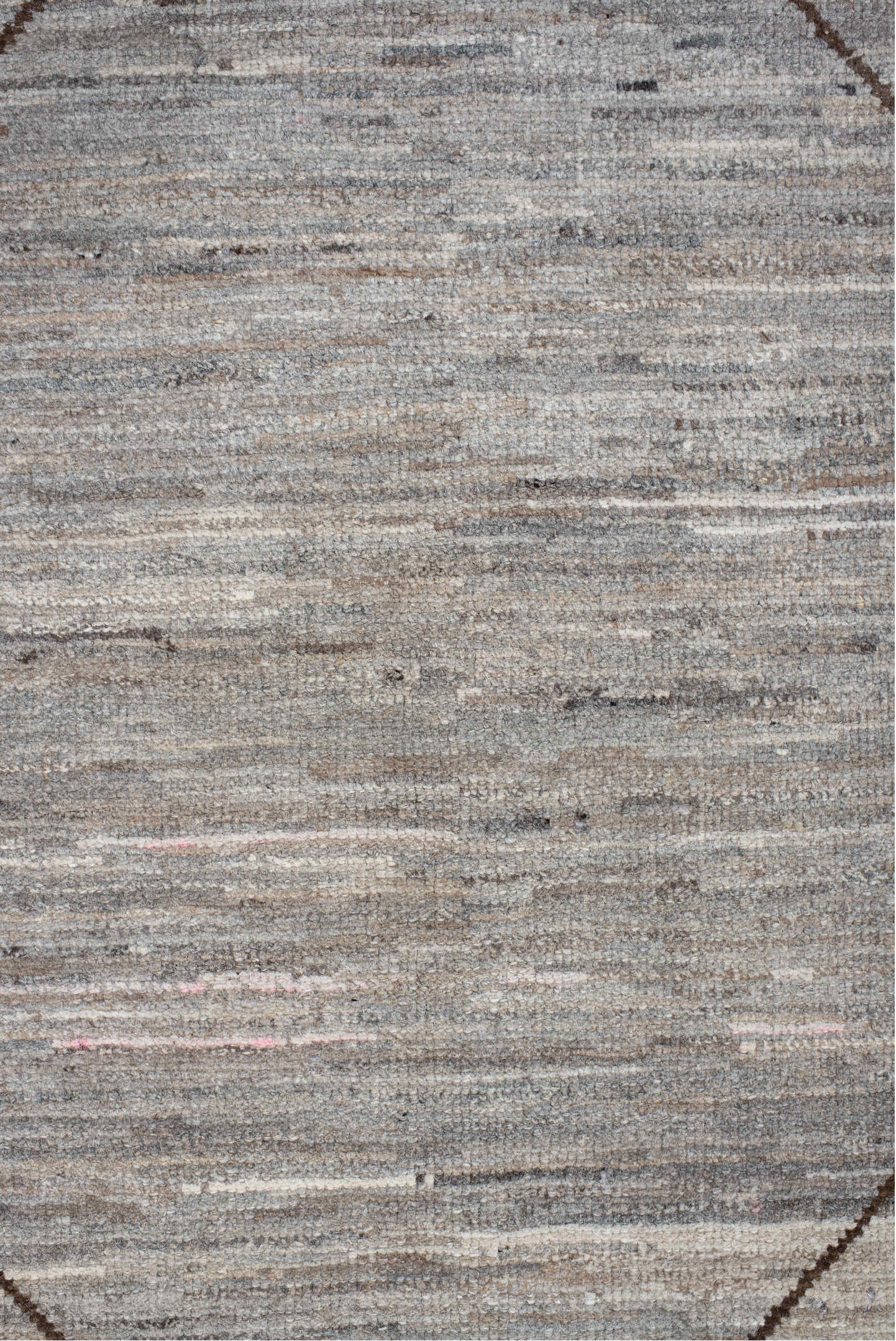 9' x 12' one-of-a-kind handmade vintage Tulu large size rug. Color palette: ivory, taupe, brown, camel, greige, beige, gray